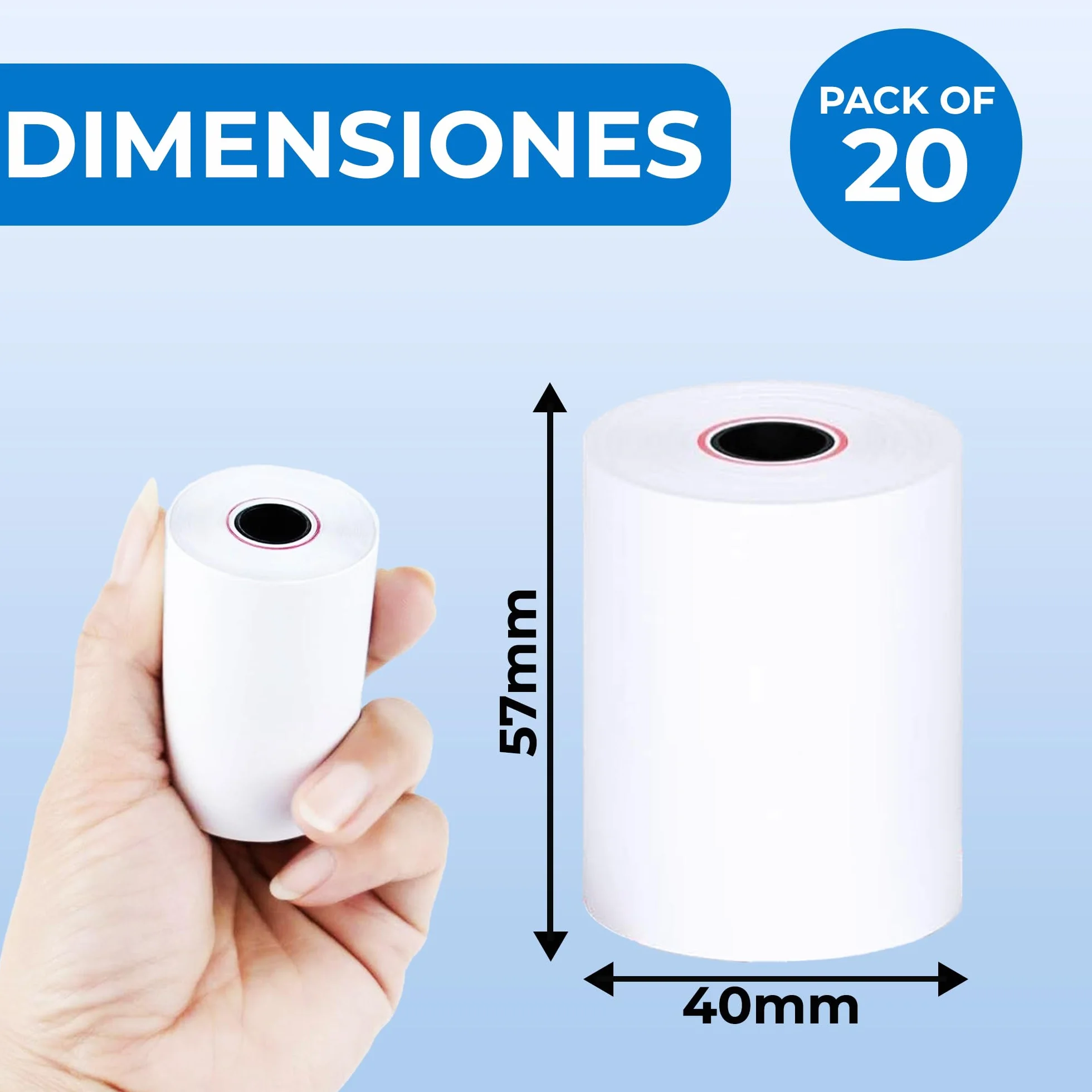 Double Dragon Papel Térmico Premium 57 x 40 mm para Recibos PDQ POS EPOS Paquete 20 unidades