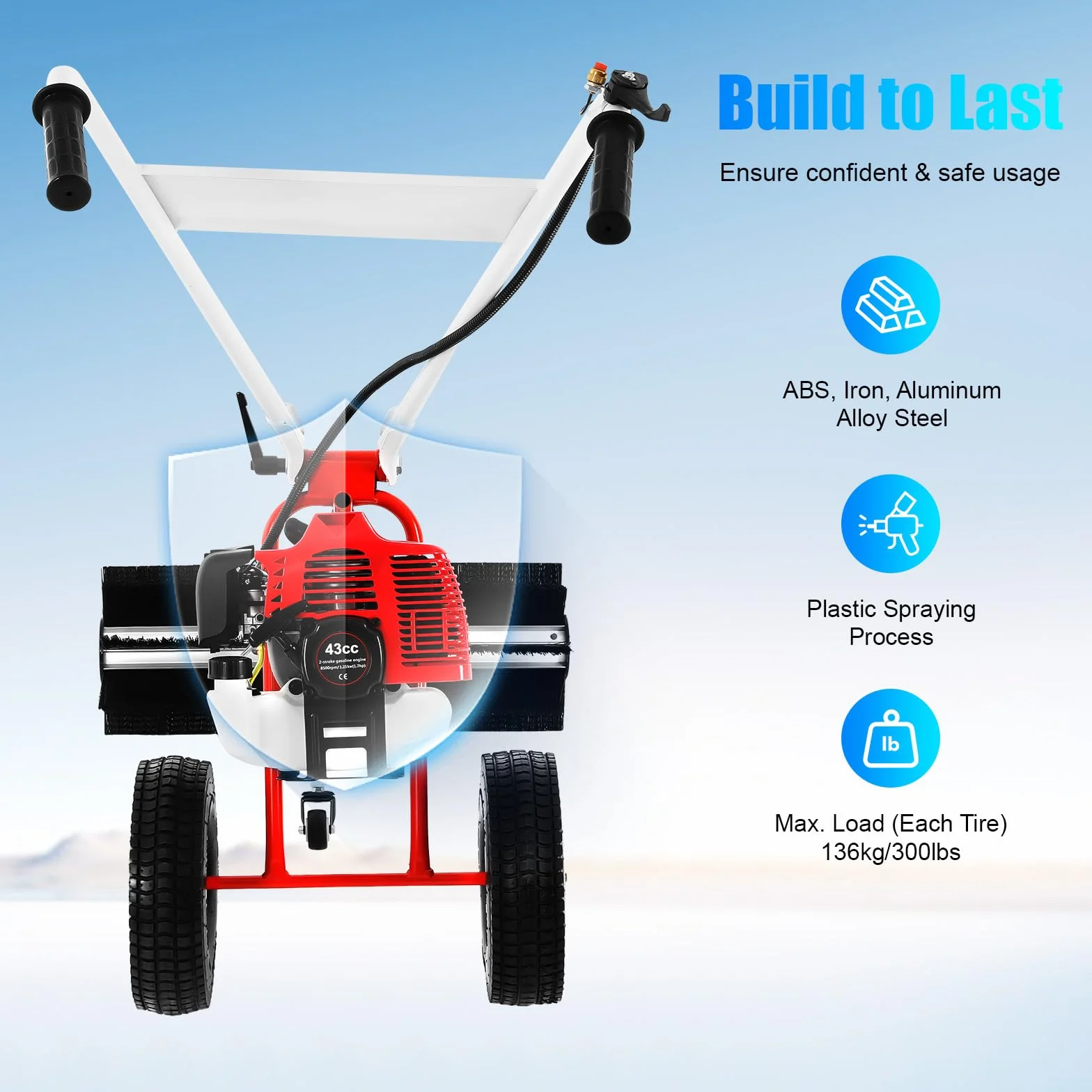 43CC Gasoline Lawn Sweeper, cepillo para césped artificial, barredora manual, escoba motor de gasolina, escoba de motor, barredora, removedor de nieve, recogedor de nieve
