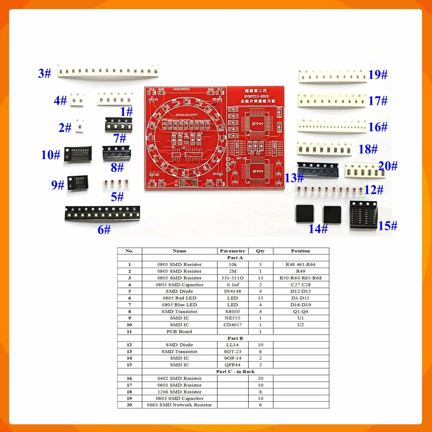Kit de práctica de soldadura, kit electrónico DIY 4 en 1 SMD y SMT, tabla de entrenamiento para principiantes, aficionados y estudiantes, perfecto para aprender técnicas de soldadura de montaje