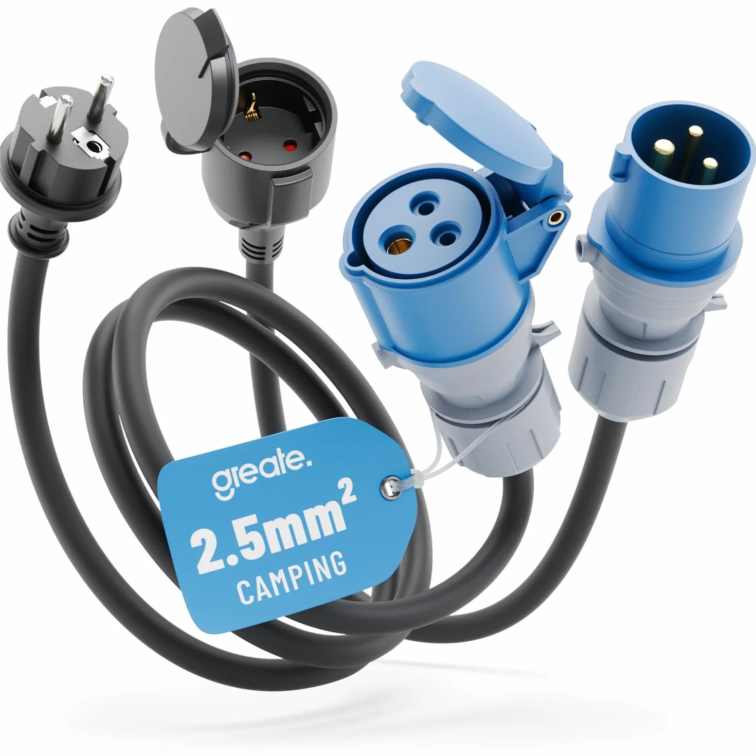 greate set de adaptadores - enchufe Schuko a conector CEE y conector CEE a enchufe - adaptadores de conector 230V con protección IP44