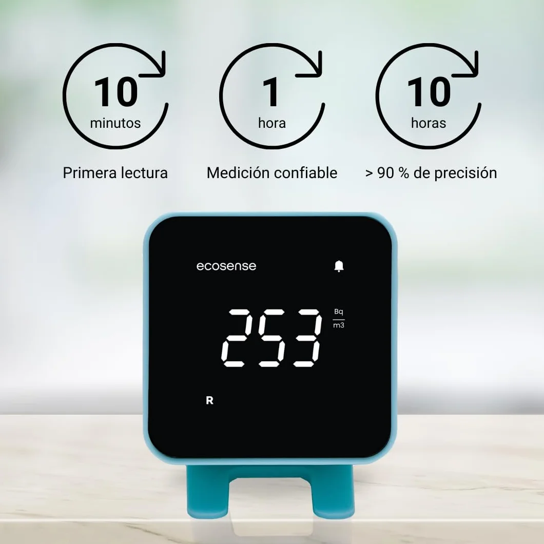 Ecosense EB100 EcoBlu, Detector de radón doméstico, captura y visualización de resultados cada 10 minutos, monitoreo continuo a corto y largo plazo, fácil de usar