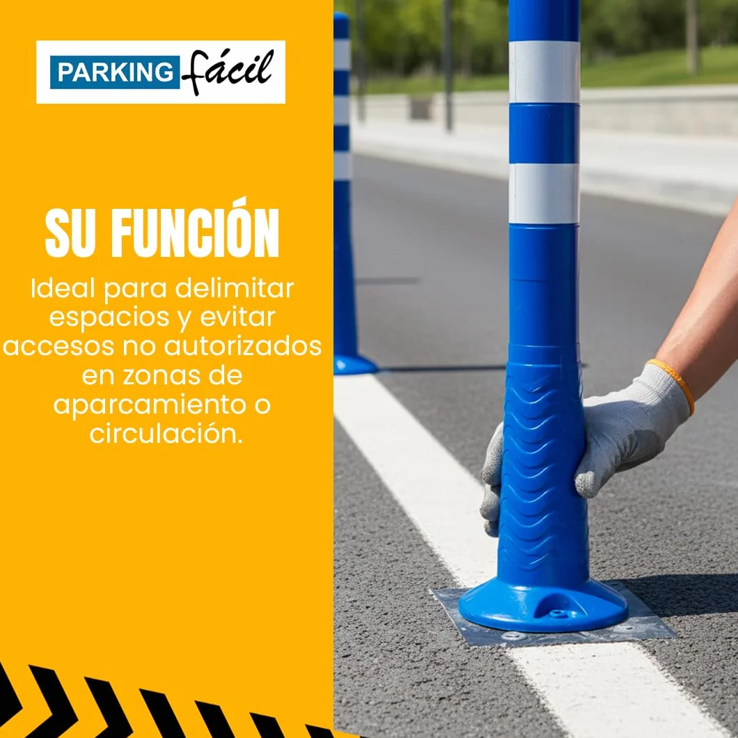 PARKING FACIL Bolardo de Señalización con Bandas Reflectantes | Hito de 75 cm | Pilona Resistente para Parking | Bolardos para Parking | Postes Separadores, Incluye Tornillería para Fijación | 1 Azul