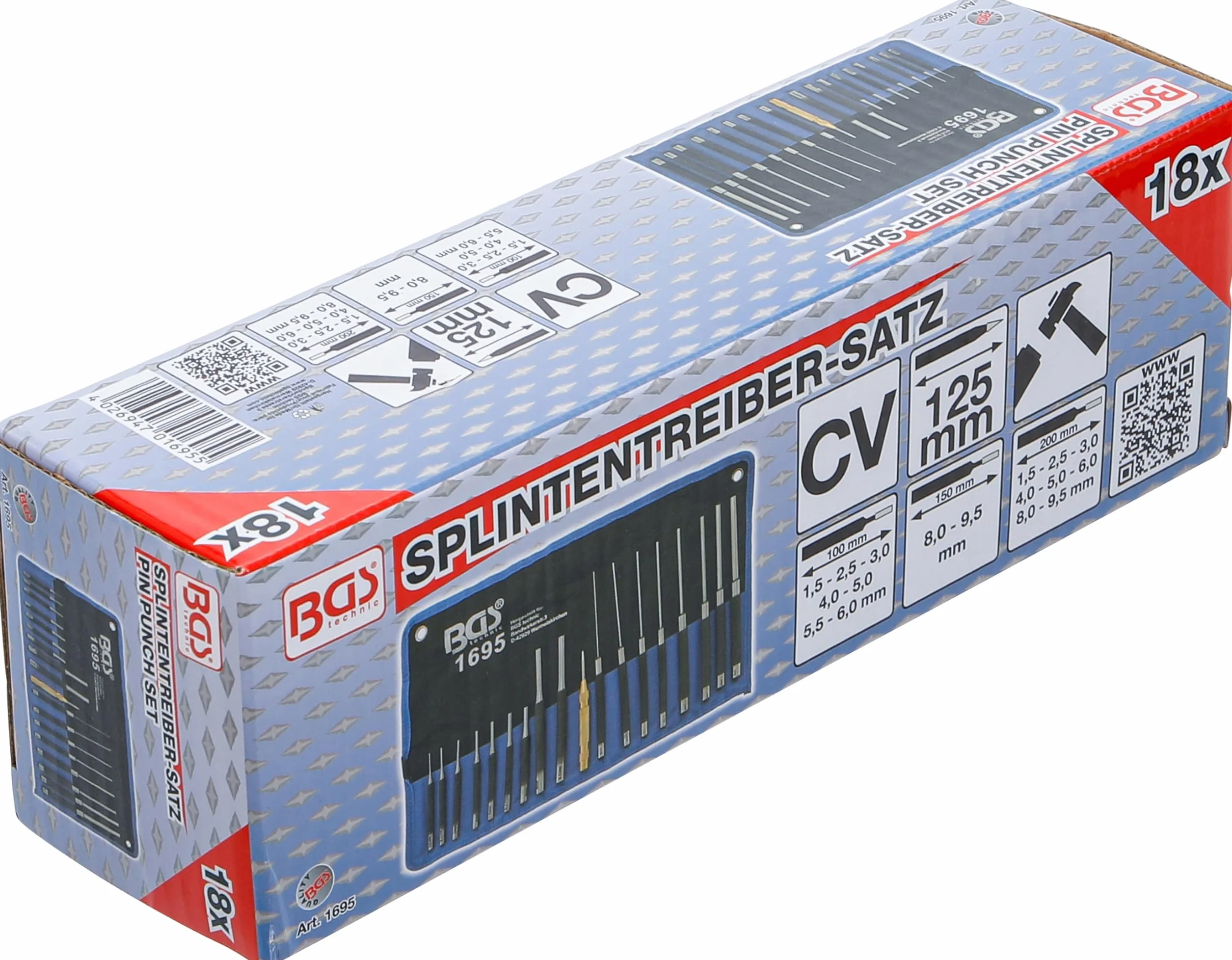 BGS 1695 | Juego de botadores | 100-150-200 mm | 1,5 - 9,5 mm | incl. granetes | 18 piezas