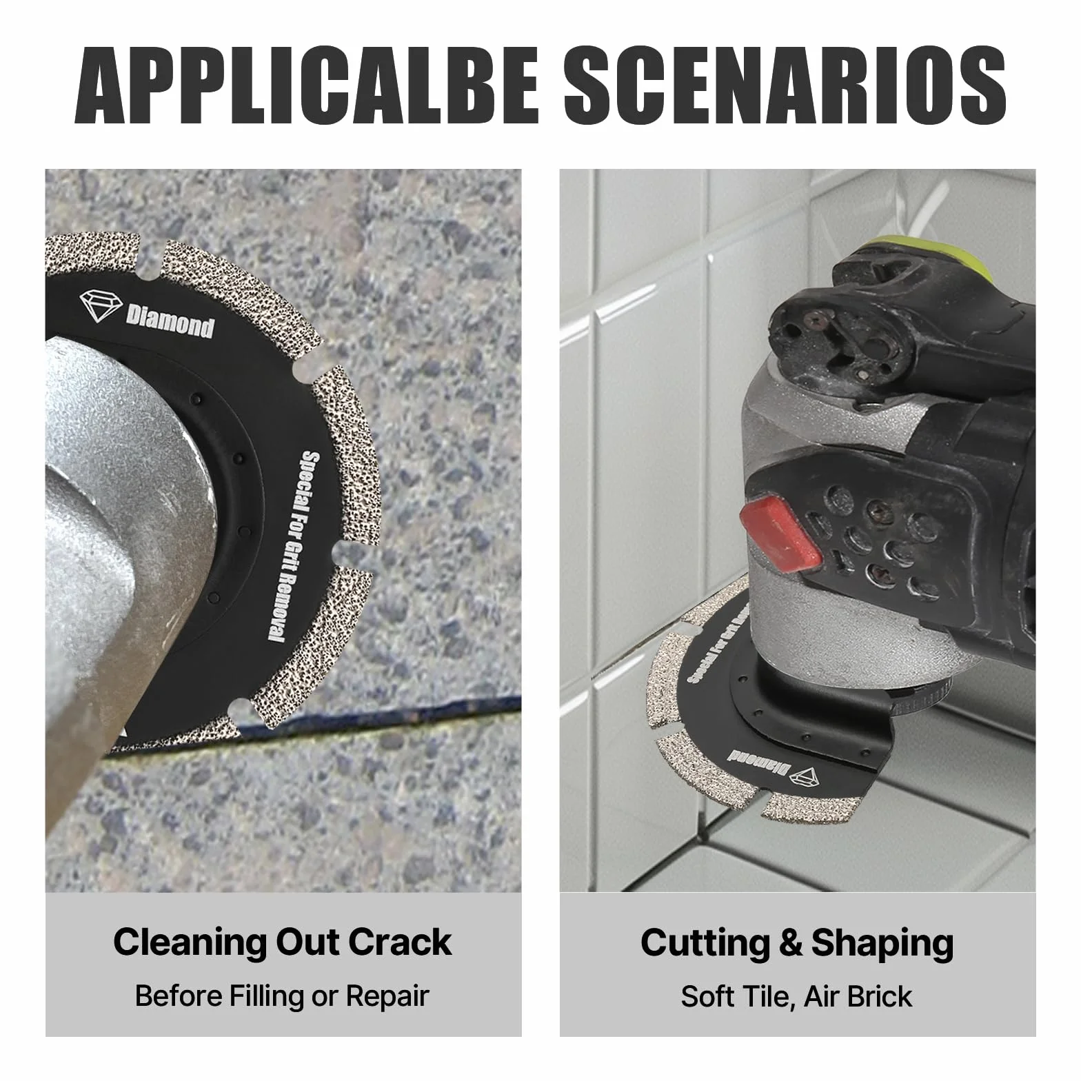 Paquete de 5 hojas de diamante multiherramienta con adaptador, hojas universales para quitar juntas de grano, hojas de liberación rápida para azulejos, ladrillo de aire, cemento, hormigón