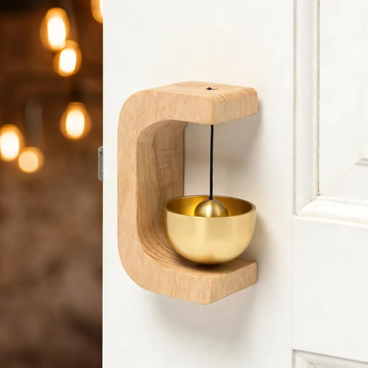Timbre de Puerta de Madera 2 Piezas, Campanilla Magnética con Campana de Latón para Puertas
