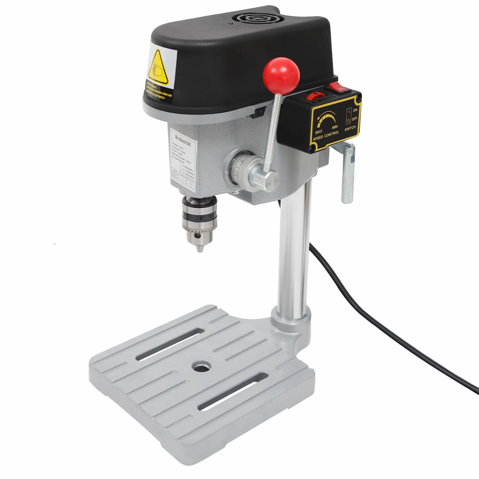 Taladro de mesa, banco eléctrico, soporte de prensa de 340 W, taladro de columna silencioso, tres velocidades ajustables, para taladrar madera, placas de plástico