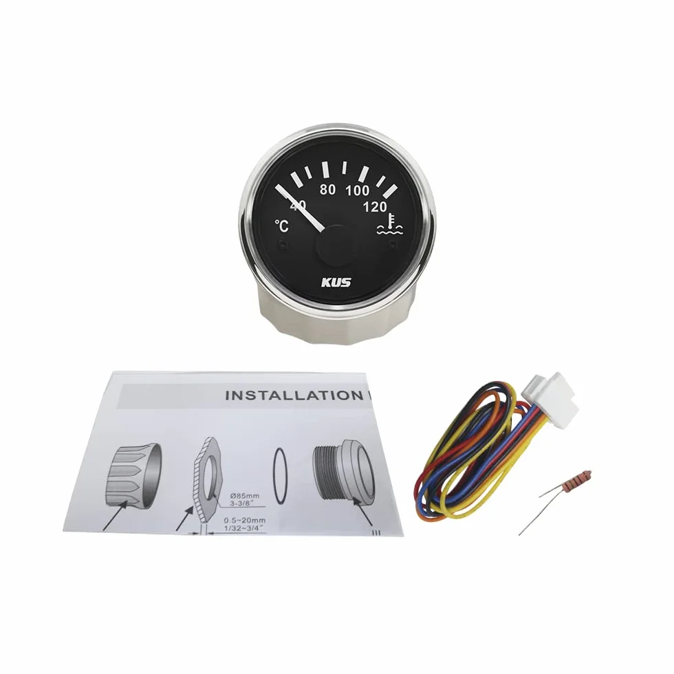 KUS - Indicador de temperatura del agua impermeable de 40 a 120º C con luz de fondo de 12 V/24 V 52 mm