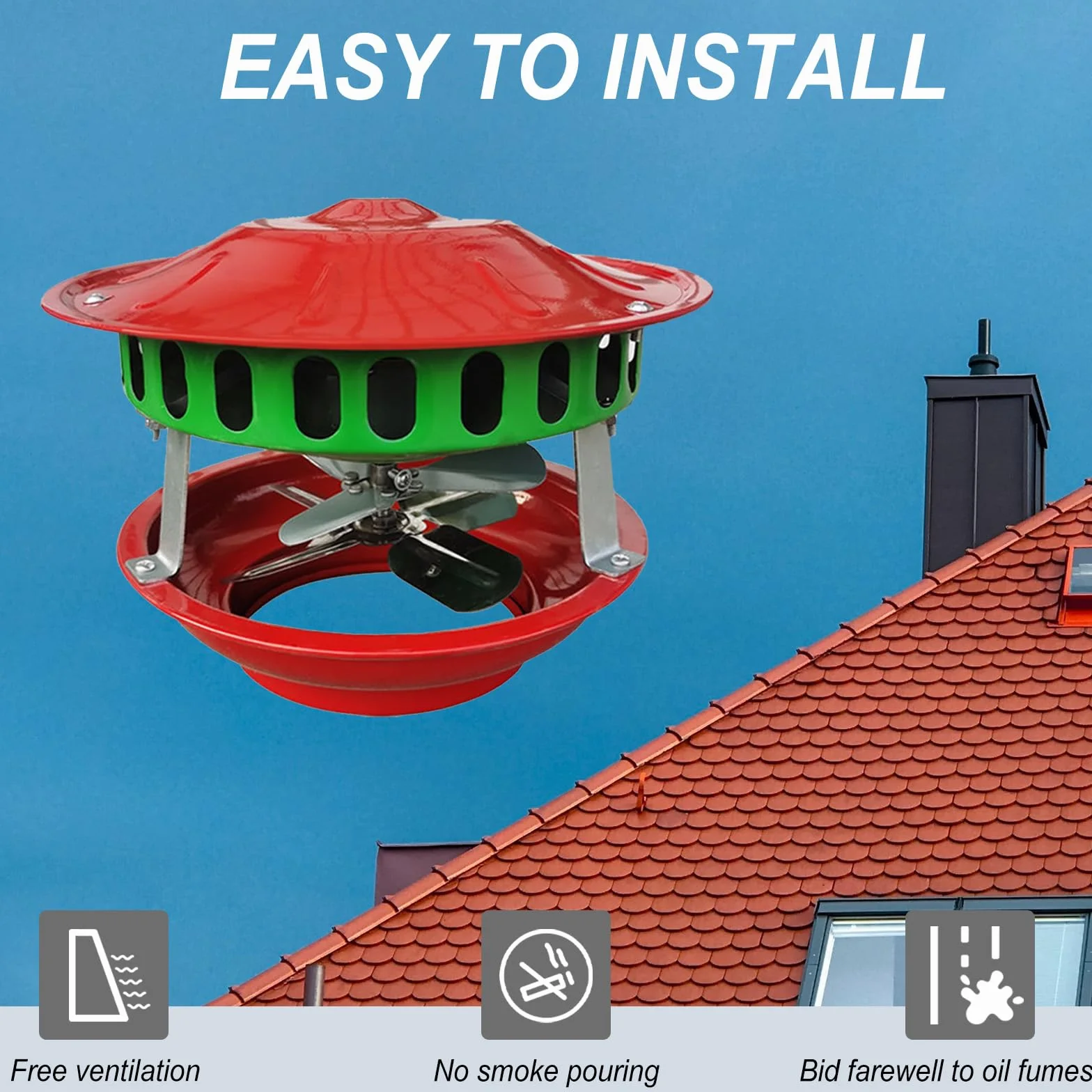 Extractor de Humos para Chimenea 100W, Ventilador de Extracción para Chimenea y Estufa – Adaptable a Conductos de 12-21cm, Ventilador Metálico Silencioso de 7 Aspas con Motor de Cobre