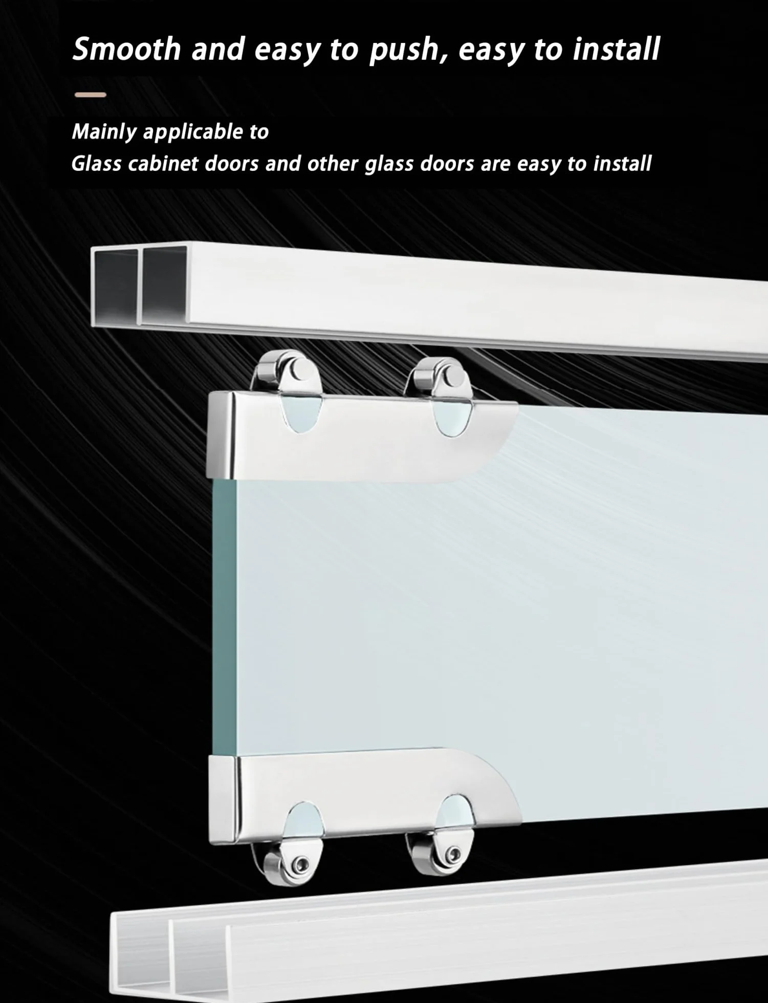 Kit de riel para puerta corredera de cristal, riel guía de aluminio de doble canal con rodillos silenciosos para vitrinas y armarios