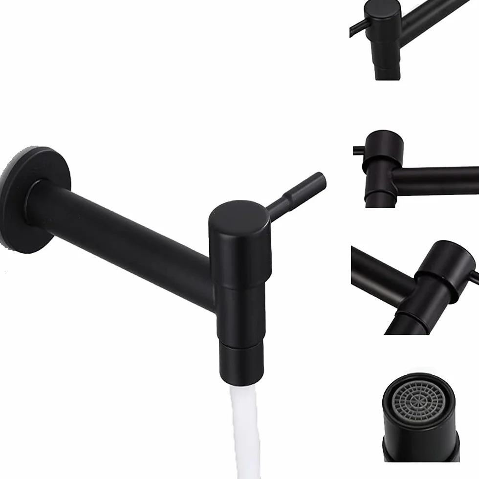 Grifo Exterior Acero Inoxidable Montado en la Pared para Jardín, Baño, Cocina (Negro)