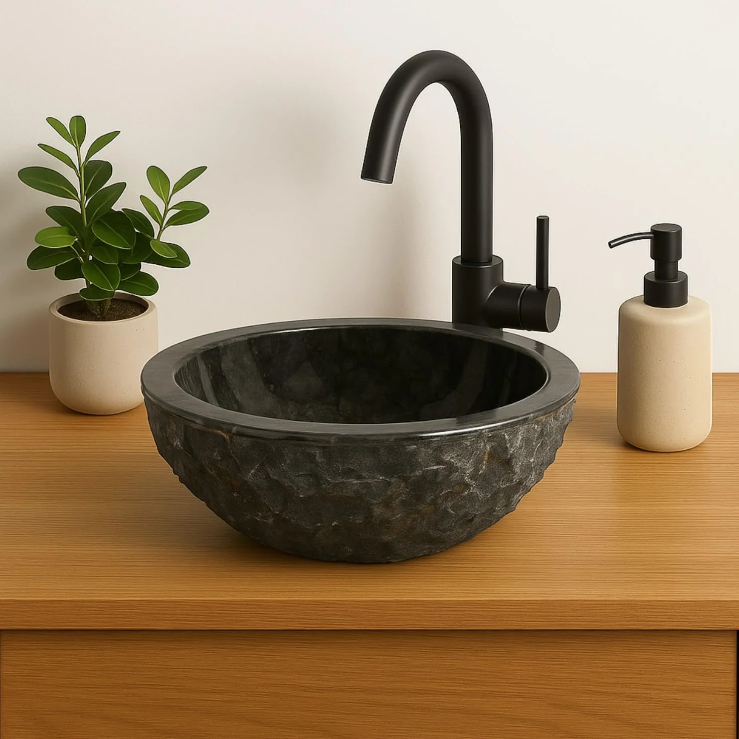 Lavabo Redondo 40x40x15 cm - Cuenca de Mármol - Piedra Natural - Fregadero para baño - Pulido y sólido (Gris)
