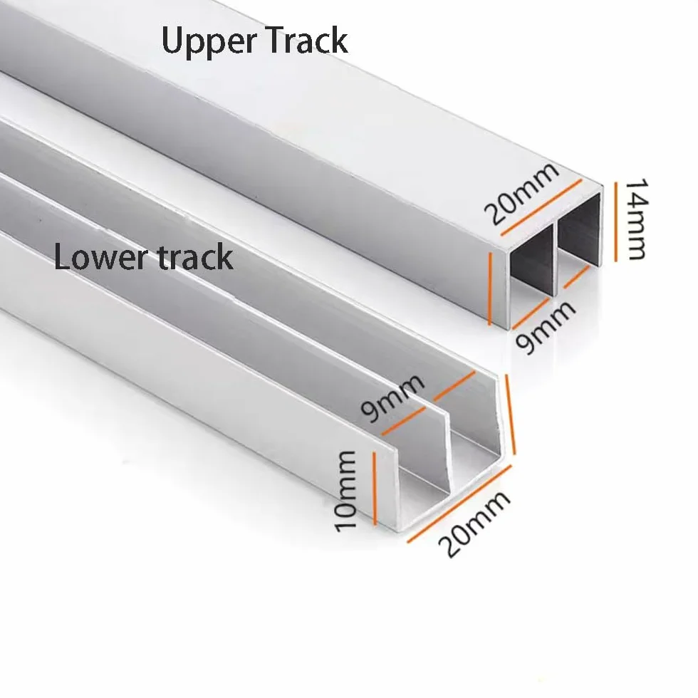 Riel Oculto para Puerta Corredera,Carril de Puertas Correderas de Cristals para Vitrinas - Doble Riel en Aluminio,Guia Puerta Corredera,Compatible con de 3-5mm,Vidrio,Acrílico,Madera