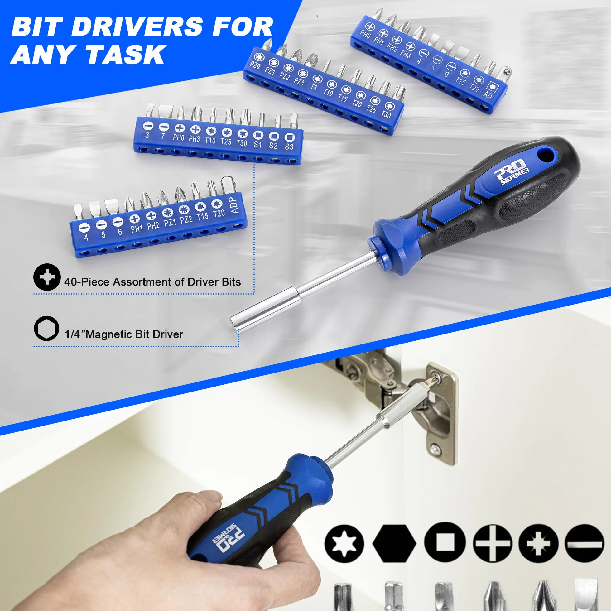 Prostormer Juego de destornilladores magnéticos de 79 piezas con caja de herramientas | Destornilladores ranurados, Phillips, hexagonales, Torx y de precisión, llaves Allen para reparación del hogar y bricolaje