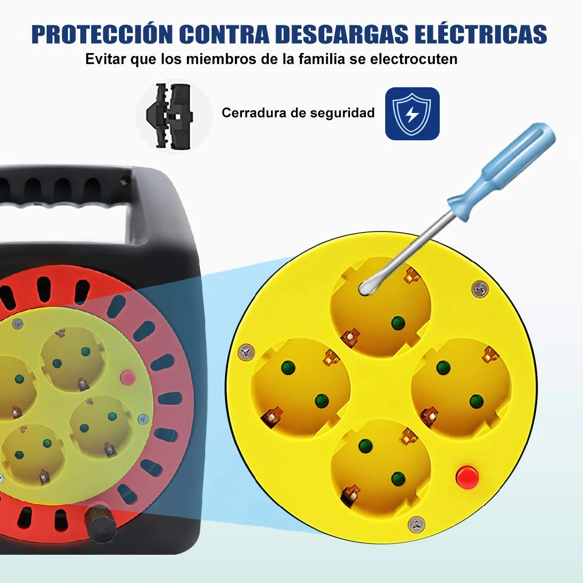 ExtraStar Cable de alimentación de bobina enrollable de 20 metros y 4 enchufes (2P+T) (20M) …