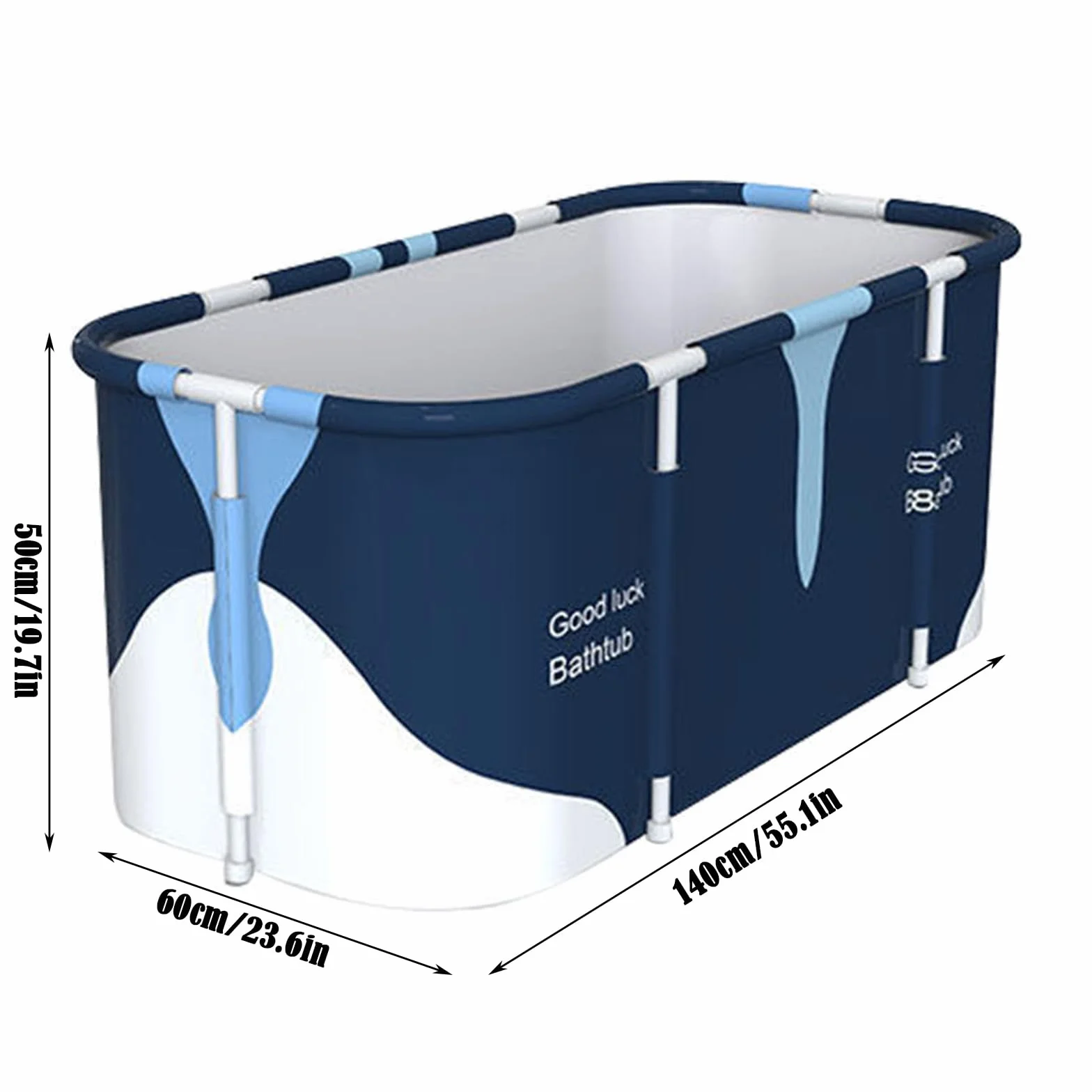Bañera plegable para adultos, 140 x 60 x 50 cm, baño de spa móvil con aislamiento de 6 capas, bandeja de ducha plegable para spa en casa, jardín y apartamento pequeño, azul y blanco
