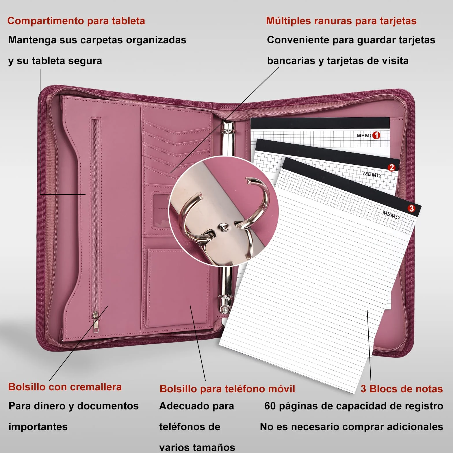 Leathario Carpeta de Conferencias A4 con 3 Cuadernos y 10 Páginas de Índice Transparente