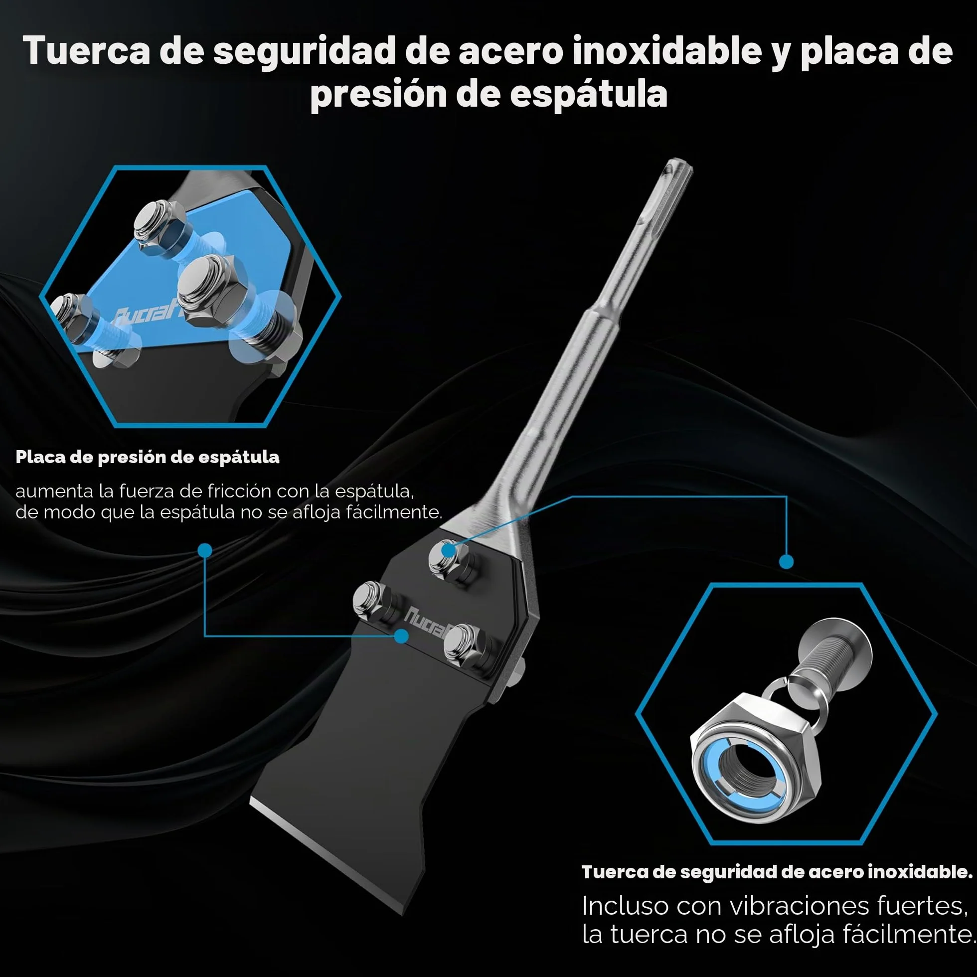 Nucraft SDS-Plus - Cincel para espátula (250 x 100 mm, para quitar el pegamento del suelo, alfombras, linóleo, adhesivo para baldosas, baldosas de PVC, color