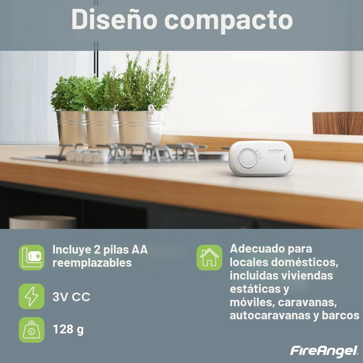 FireAngel Detector de Monóxido de Carbono con Sensor – Alarma de CO Portátil para Hogar y Vacaciones - Monitorea Monóxido Carbono - FA3313, Blanco