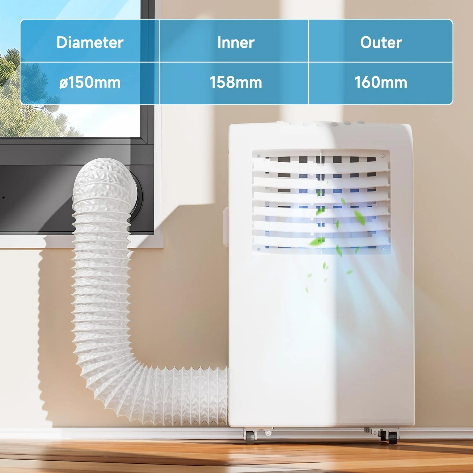 Hon&Guan Tubo de salida de 150 mm de diámetro, tubo de aluminio de PVC de 5 m con 2 abrazaderas para aire acondicionado móvil, secadora, ventilador de extracción, campana extractora, sistema de