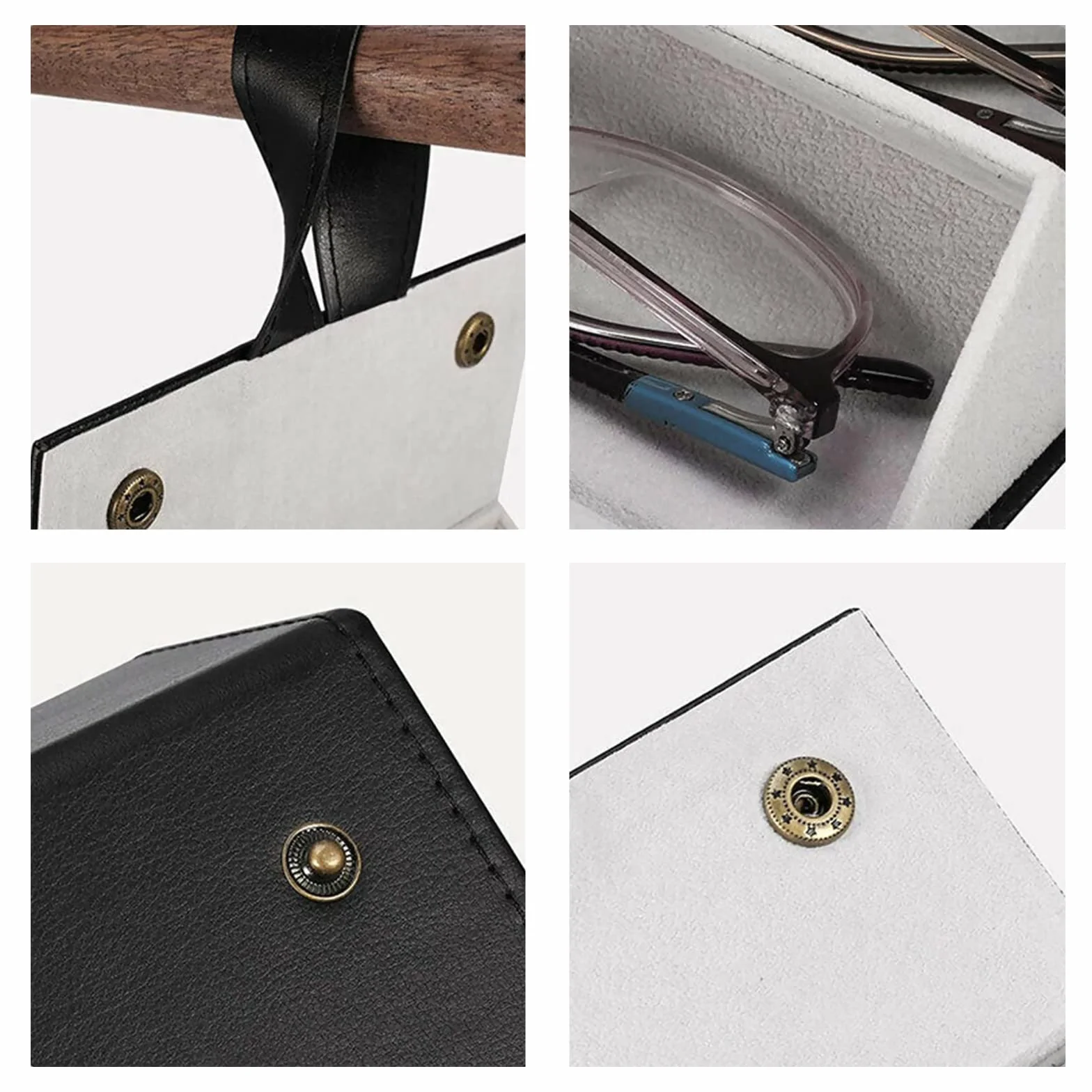 Estuche organizador de gafas de sol viaje 6 ranuras cuero PU plegable colgante Negro