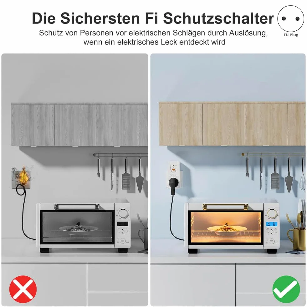 Paquete de 2 conectores de protección fugas Gfci 16 A RCD Enchufe Disyuntor para uso doméstico Enchufe de protección personal Enchufe EU
