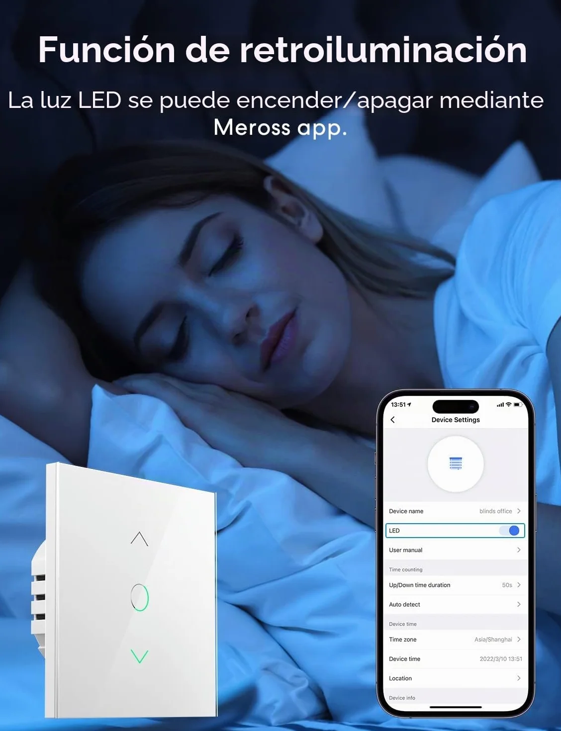 Meross Interruptor de Cortina, Interruptor de Persianas LED Inteligentes WiFi (Necesita Cable Neutro) Compatible con Alexa y Google Assistant, Control por Porcentaje, 2.4GHz
