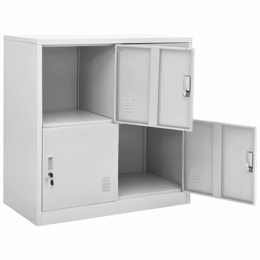 Taquilla gris claro 90 x 45 x 92,5 cm, acero resistente con 4 compartimentos y cerraduras, ideal para oficina, escuela, almacenamiento seguro
