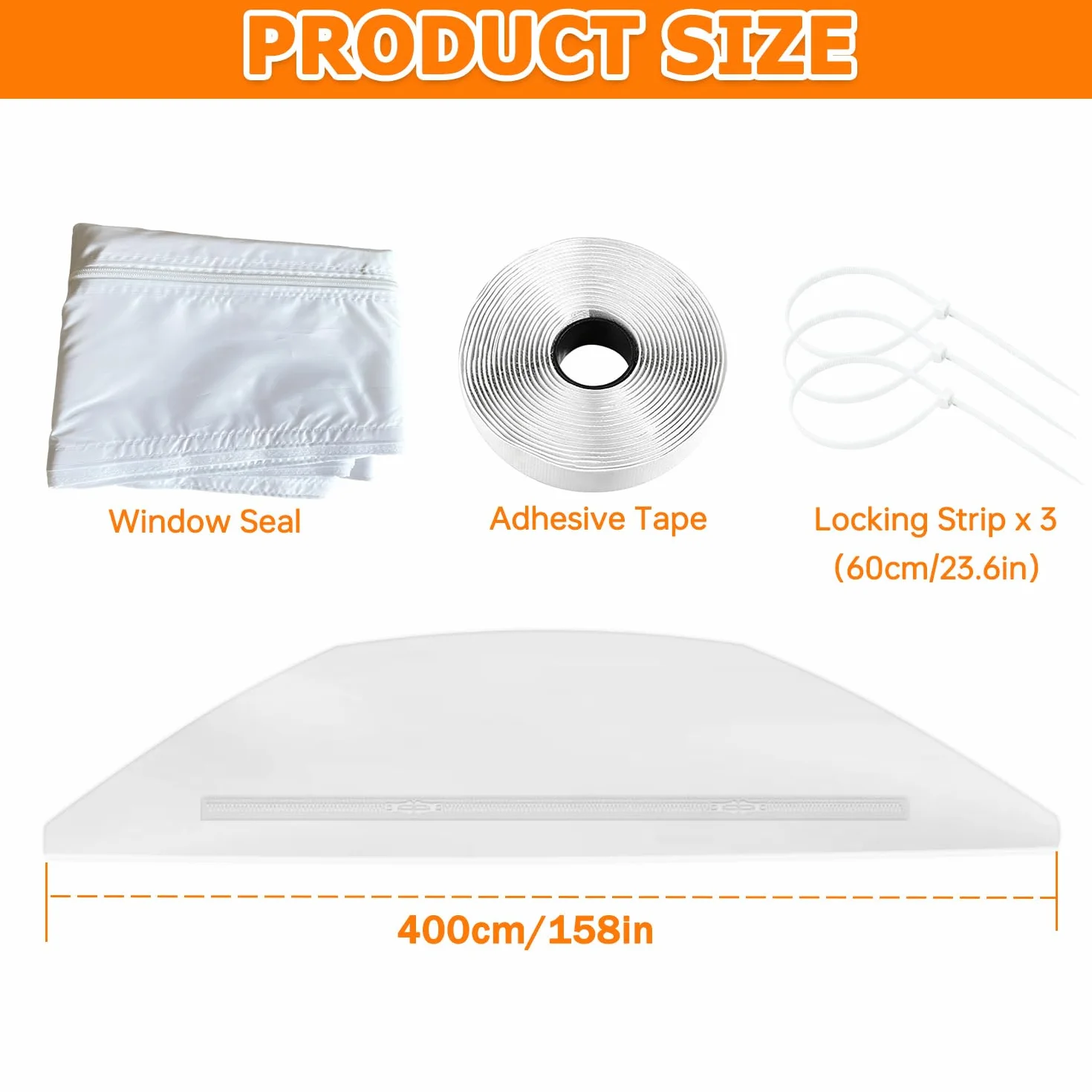400CM Kit de Calafateo para Aire Acondicionado, Sello de Ventana Universal, Kit de Ventana Portátil para Aire Acondicionado y Secadora de Muebles | Kit de sellado de ventilación de ventana para secadora de aire acondicionado portátil, con cremallera y cie