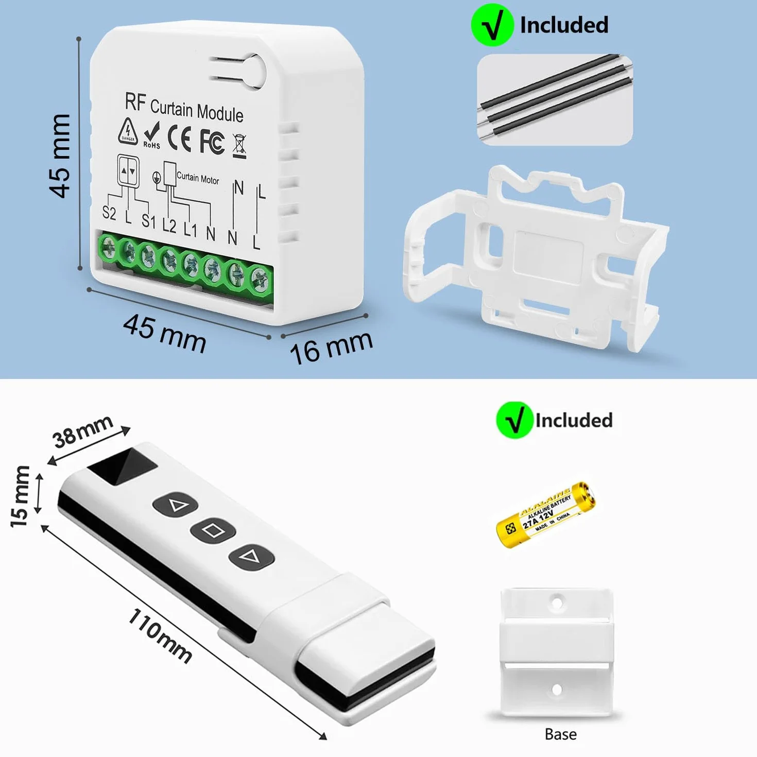 Interruptor De Persianas Por Radio, Receptor De Módulo De Relé Inalámbrico Con Rango De Control Remoto RF De Hasta 100M Receptor De Relé De 2200W Para Persianas Eléctricas
