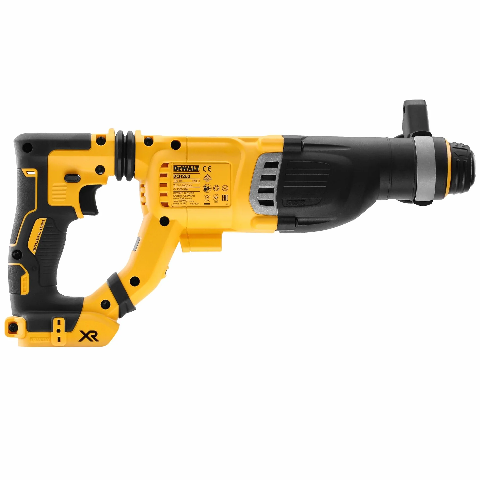 DEWALT DCH263N-XJ - Martillo combinado Dewalt SDS-plus XR de 18V, Motor sin escobillas para diversas aplicaciones de perforación y trabajos de cincelado ligero, 3J, No incluye batería ni cargador.