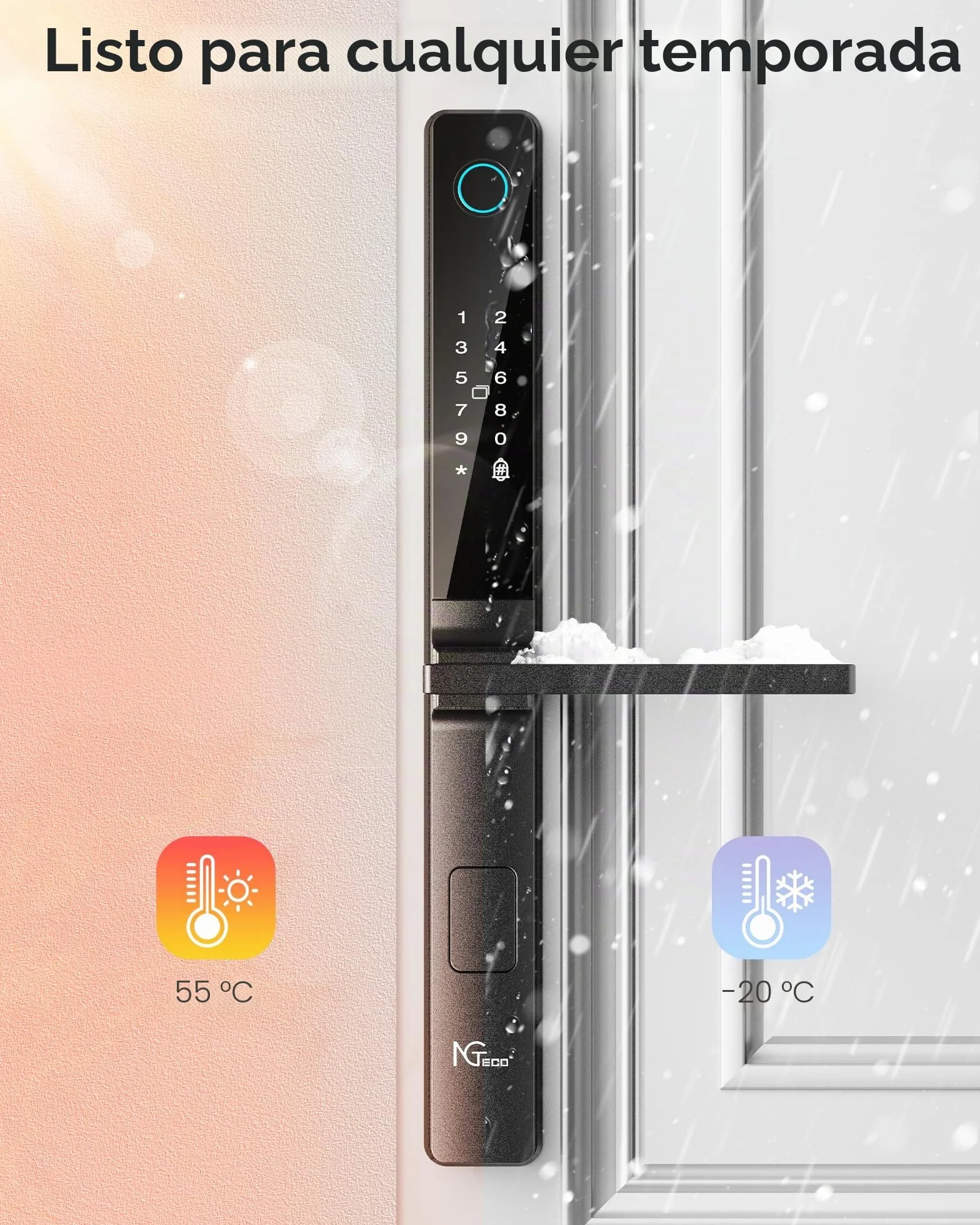 NGTeco Cerradura de puerta inteligente Cerradura de seguridad sin llave con huella digital, código, tarjeta IC, WiFi para puertas estrechas, control mediante aplicación, fácil instalación