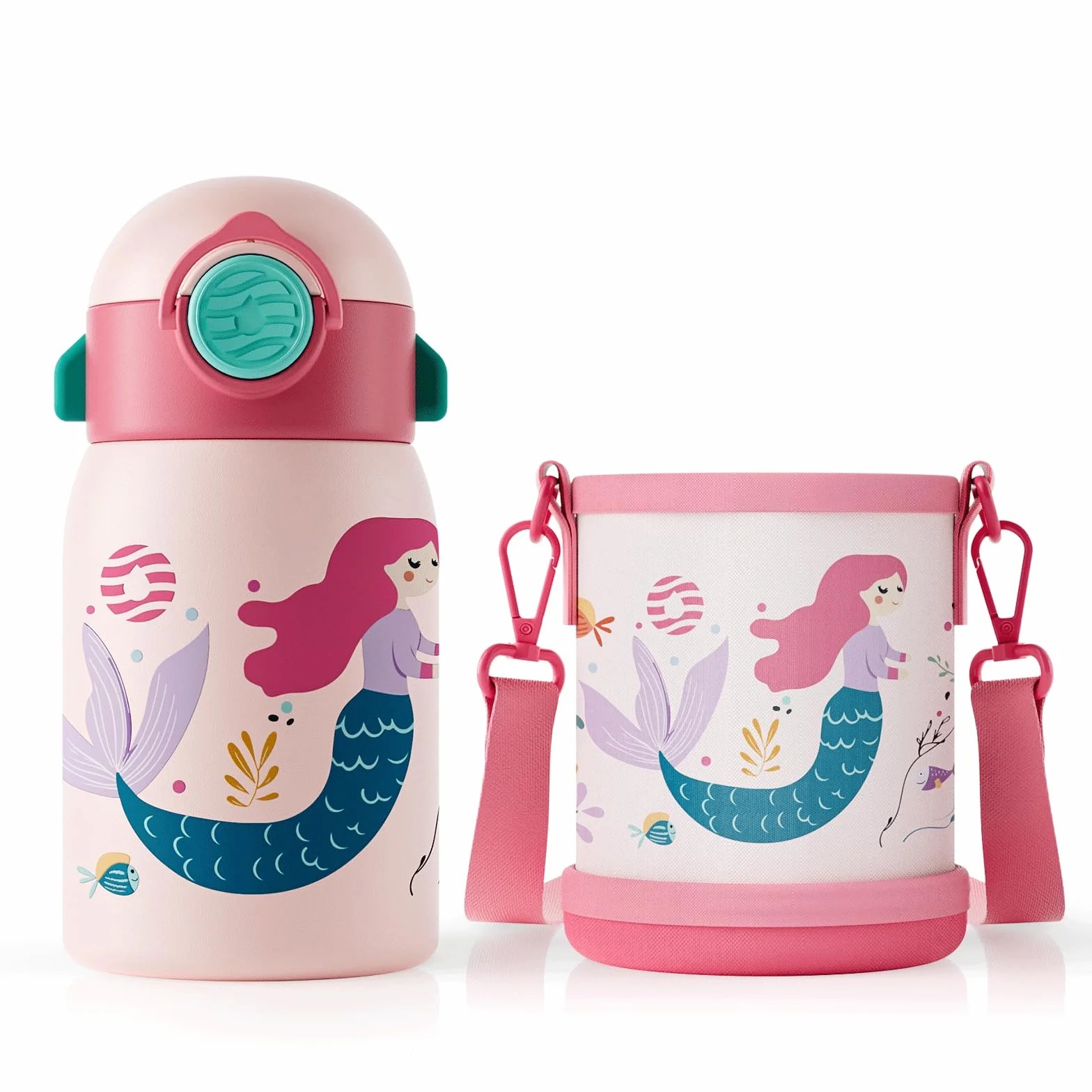 Botella de Agua Acero Inoxidable para Niños 400ml Sin BPA con Pajita