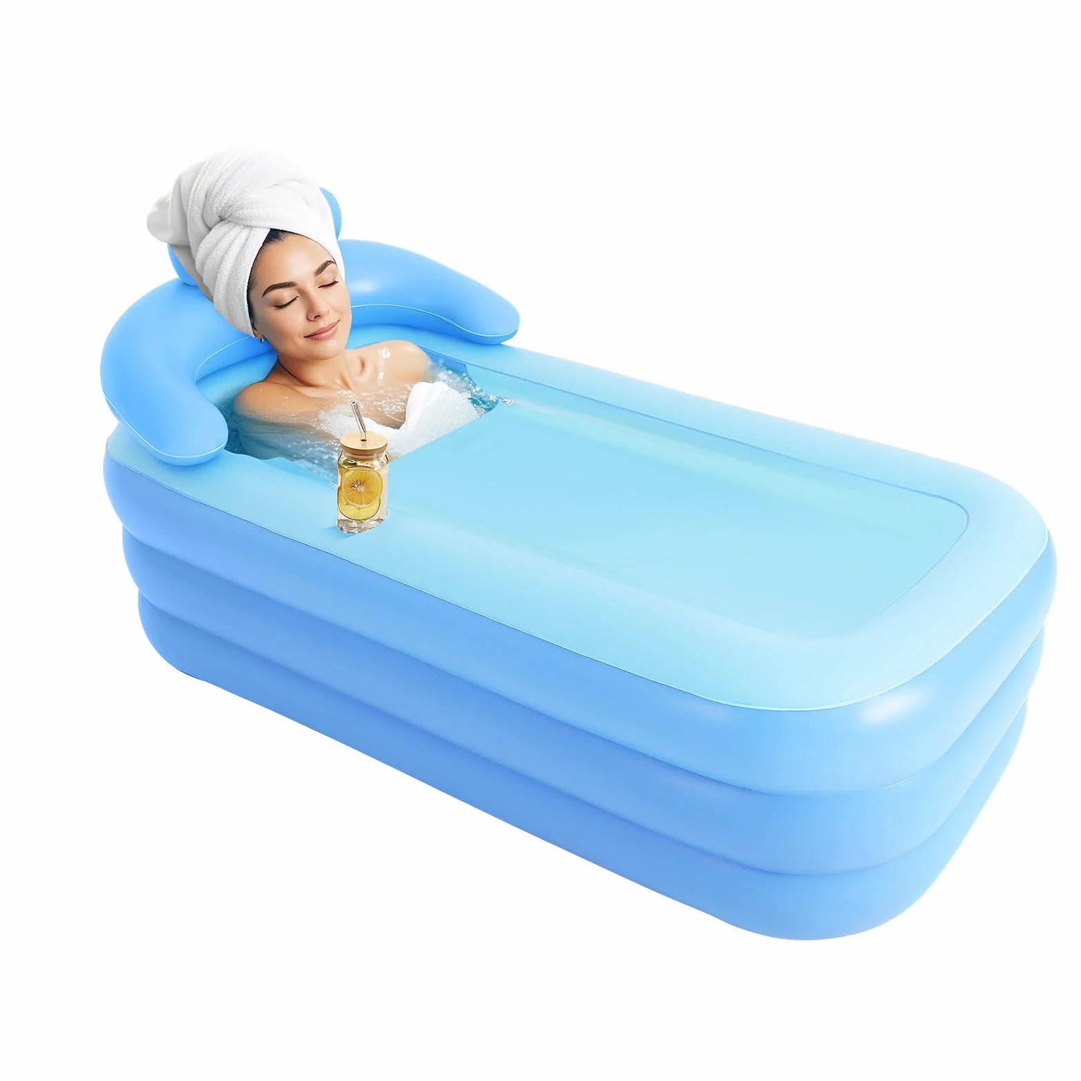 Bañera hinchable para adultos, bañera plegable con bomba, 160 x 84 x 64 cm, piscina portátil para baño de hielo y camping