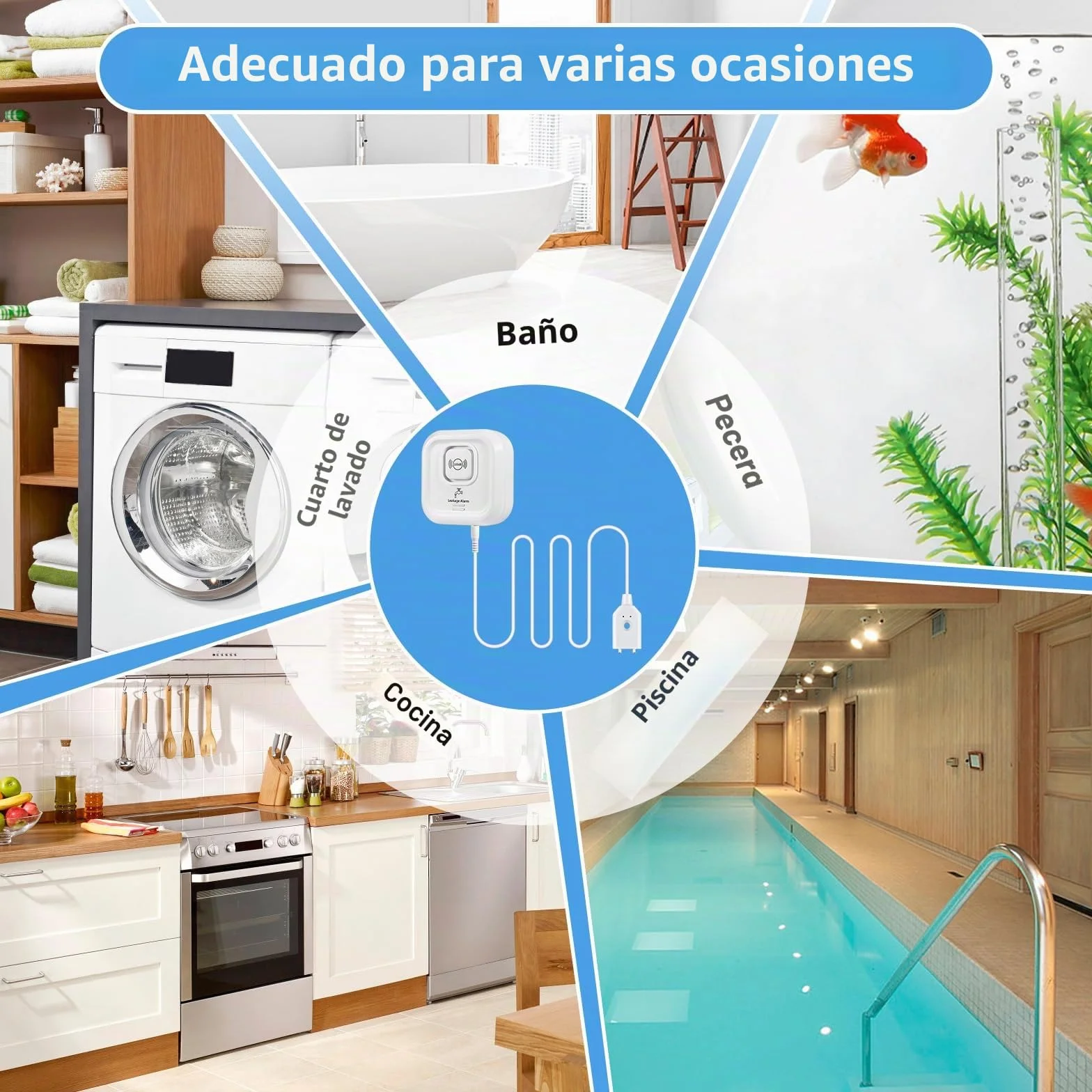 Detector de Fugas de Agua WiFi 100dB Alarma Sensor de Agua Tuya App 3 Tipos Detección Inalámbrico Cable Sonda 105 cm