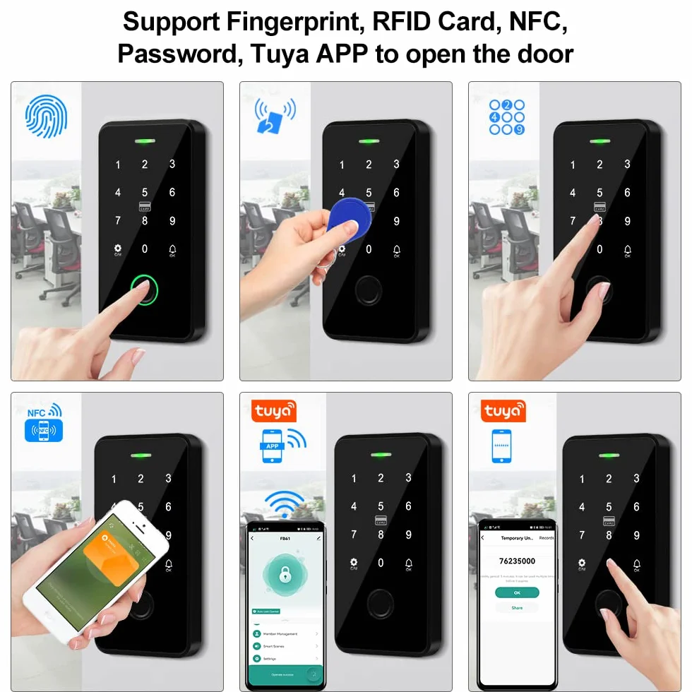 Fusyuly NFC Bluetooth Tuya Control de Acceso Teclado RFID IP68 Impermeable 13,56MHz Sistema de Huellas Dactilares Biométricas + Clave 10pcs