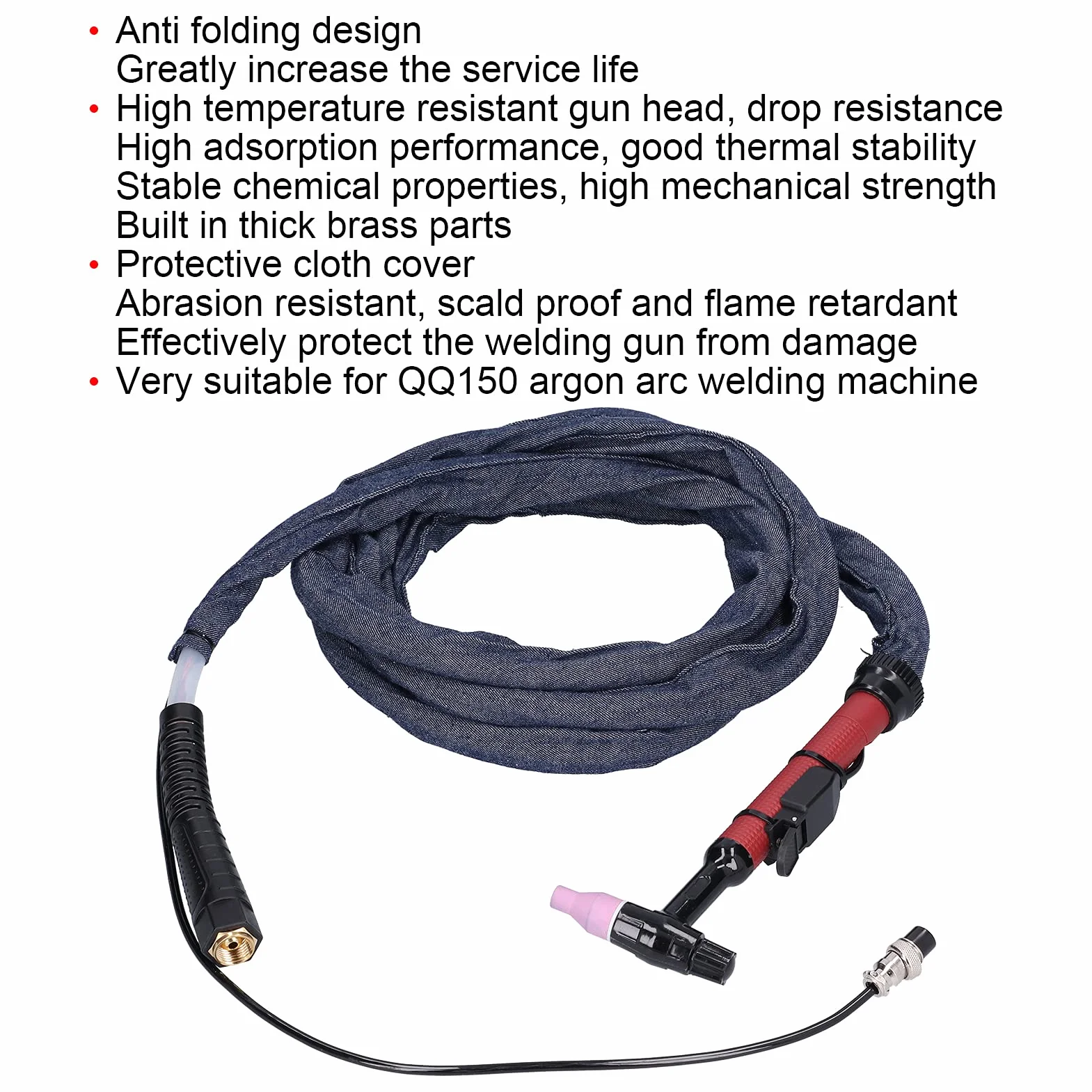 M16 Antorcha de soldadura Tig, Antorcha de soldadura TIG Cabeza flexible Pistola soldadora de de argón integrada M16 QQ150 3,7 metros con boquilla de porcelana Bolsa