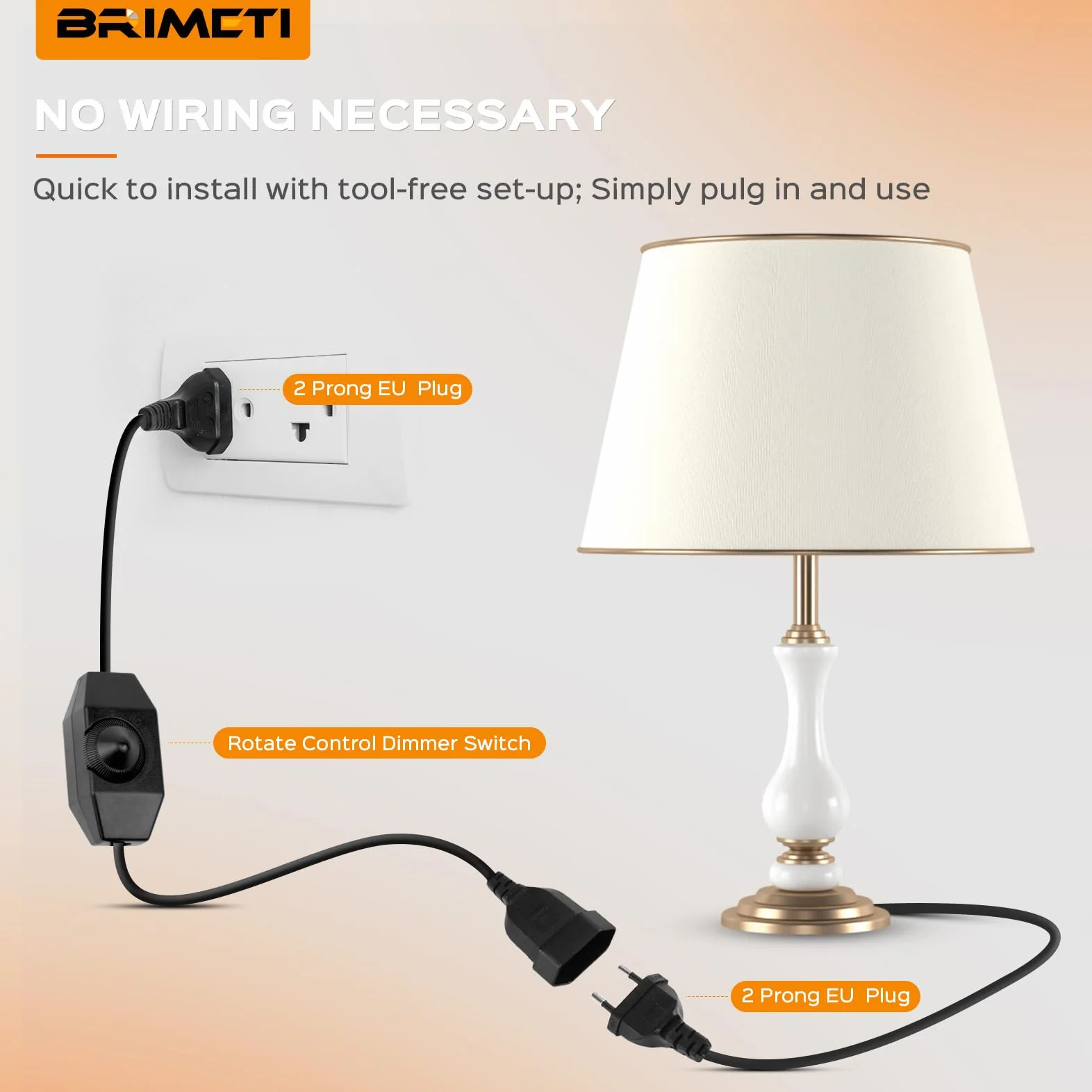 Regulador LED con Interruptor, BRIMETI 2 Meter Regulador de Intensidad Cable, Dimmer Lámparas LED 220-240V, 100W Max Enchufe Cable Extensión Regulador Rotativo, Interruptor Dimmer para Led Regulable