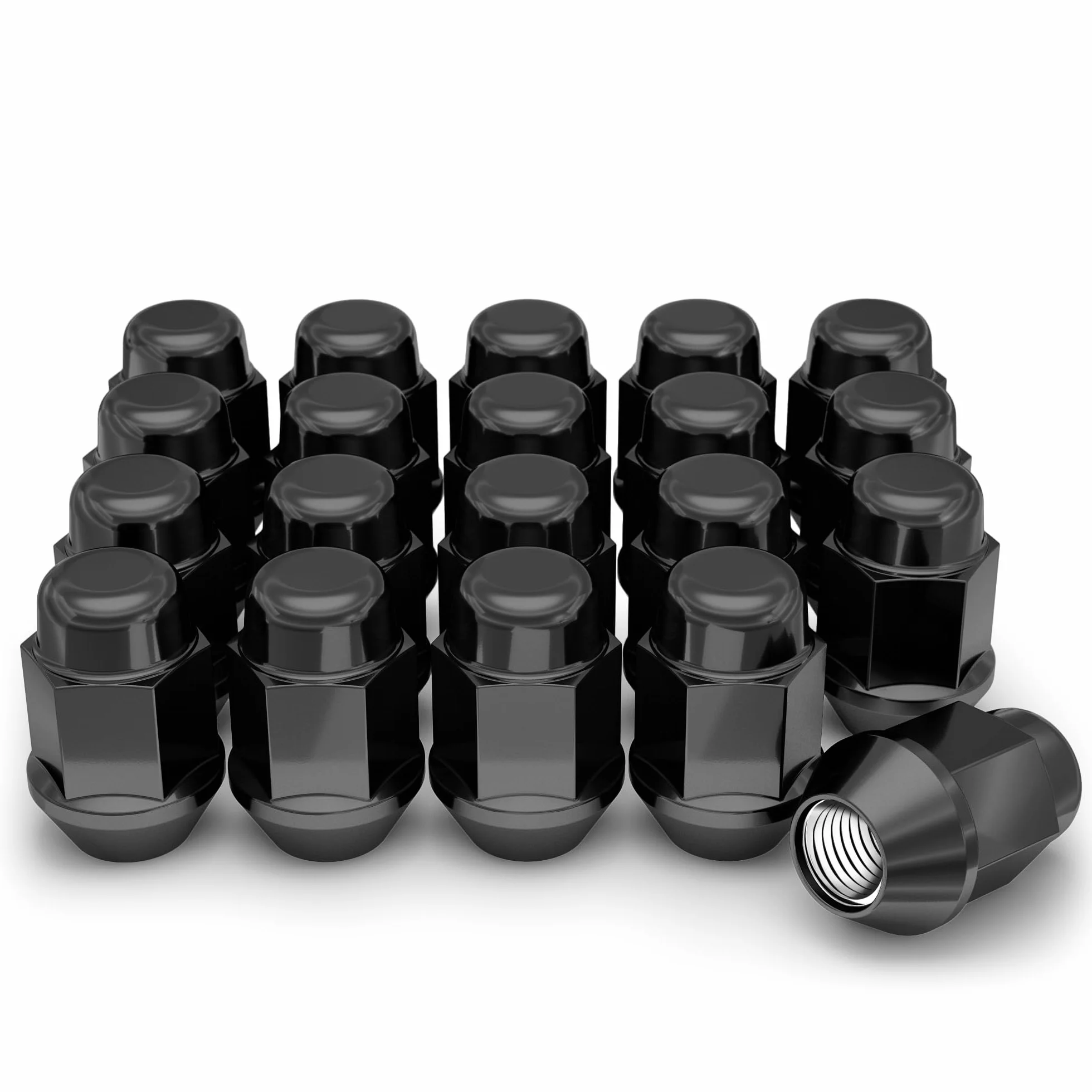 White Knight Tuercas de rosca de 1/5.1 cm-20 para ruedas de posventa o de fábrica, 20 tuercas de llanta negras cromadas, asiento de bellota, acero al carbono para una construcción duradera y fácil