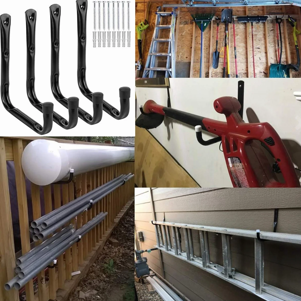 Ganchos para almacenamiento de garaje, 24 cm Bastidor utilitario de brazo jumbo, para herramientas de jardín, tablas de surf, sillas plegables