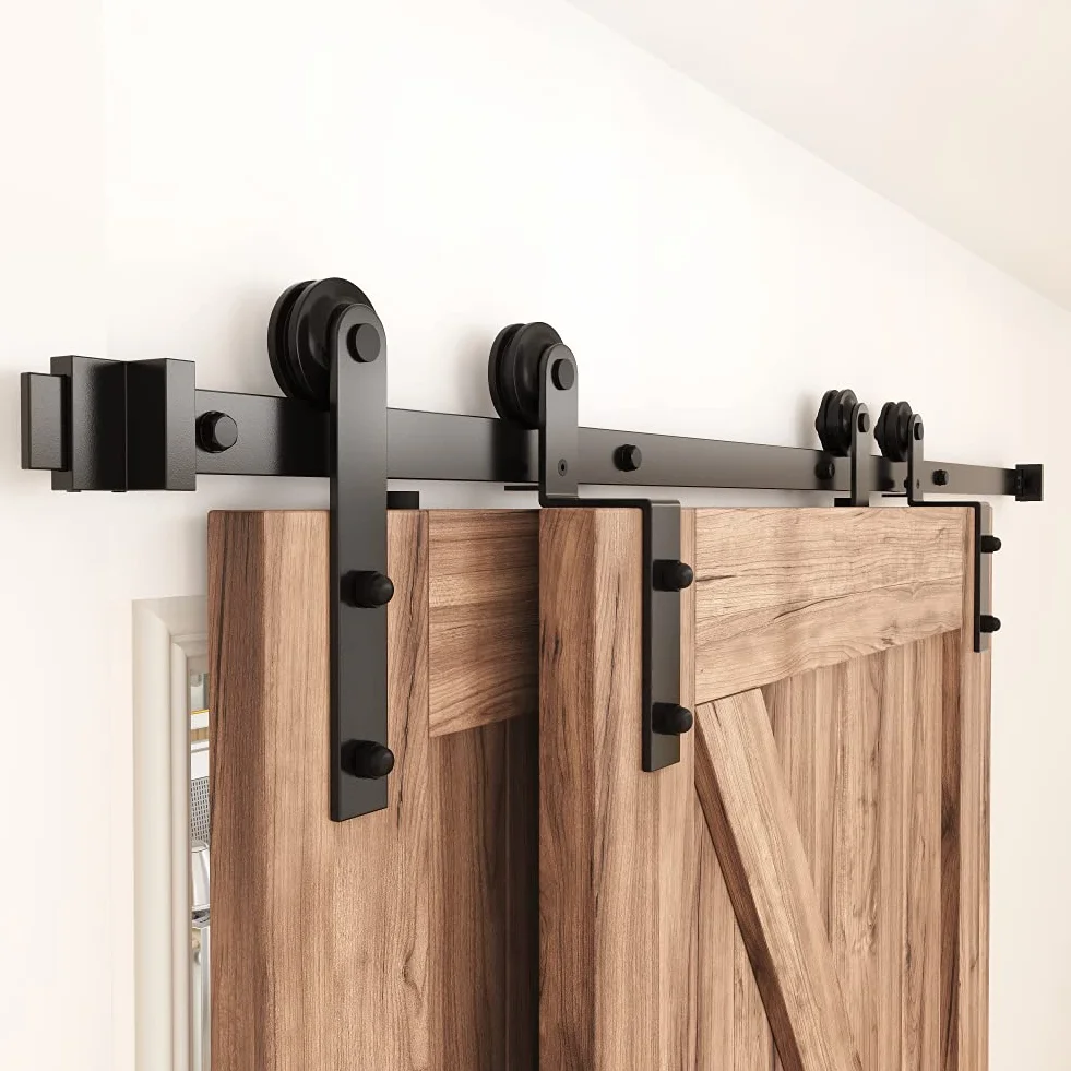WINSOON 5FT/150cm Puerta Corredera Herrajes Puertas Correderas Kit para Doble Bypass Guia Puertas Correderas Plegable de Interior, Forma I, Puertas no incluidas
