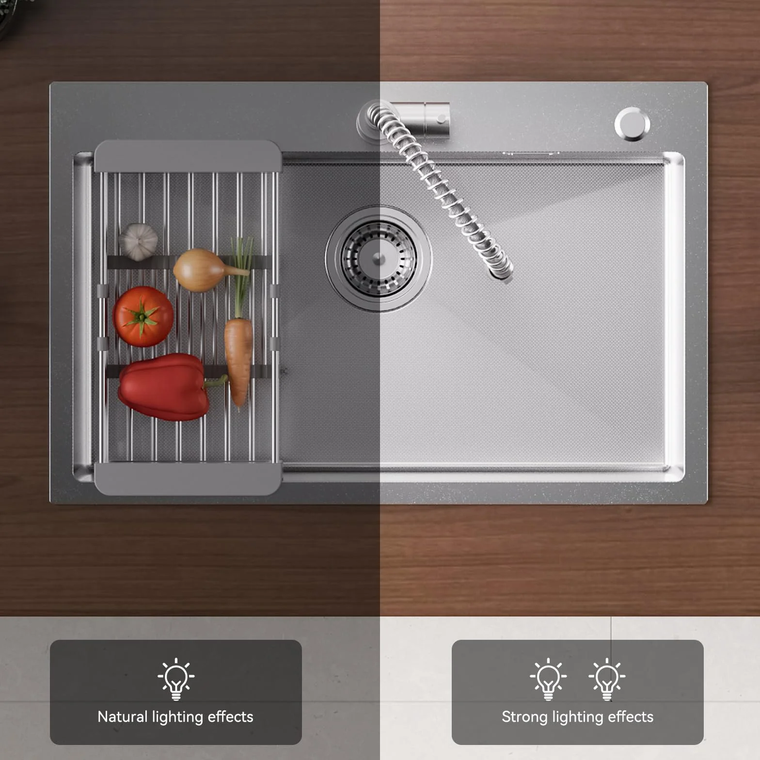 CECIPA 70×45cm Fregadero Sobre Encimera Con Cesta de Drenaje, Grande Cocina 1 Seno Para Armarios de 70cm o Más, Multifuncional de Acero Inox Con Sifón, Rebosadero y Residuos