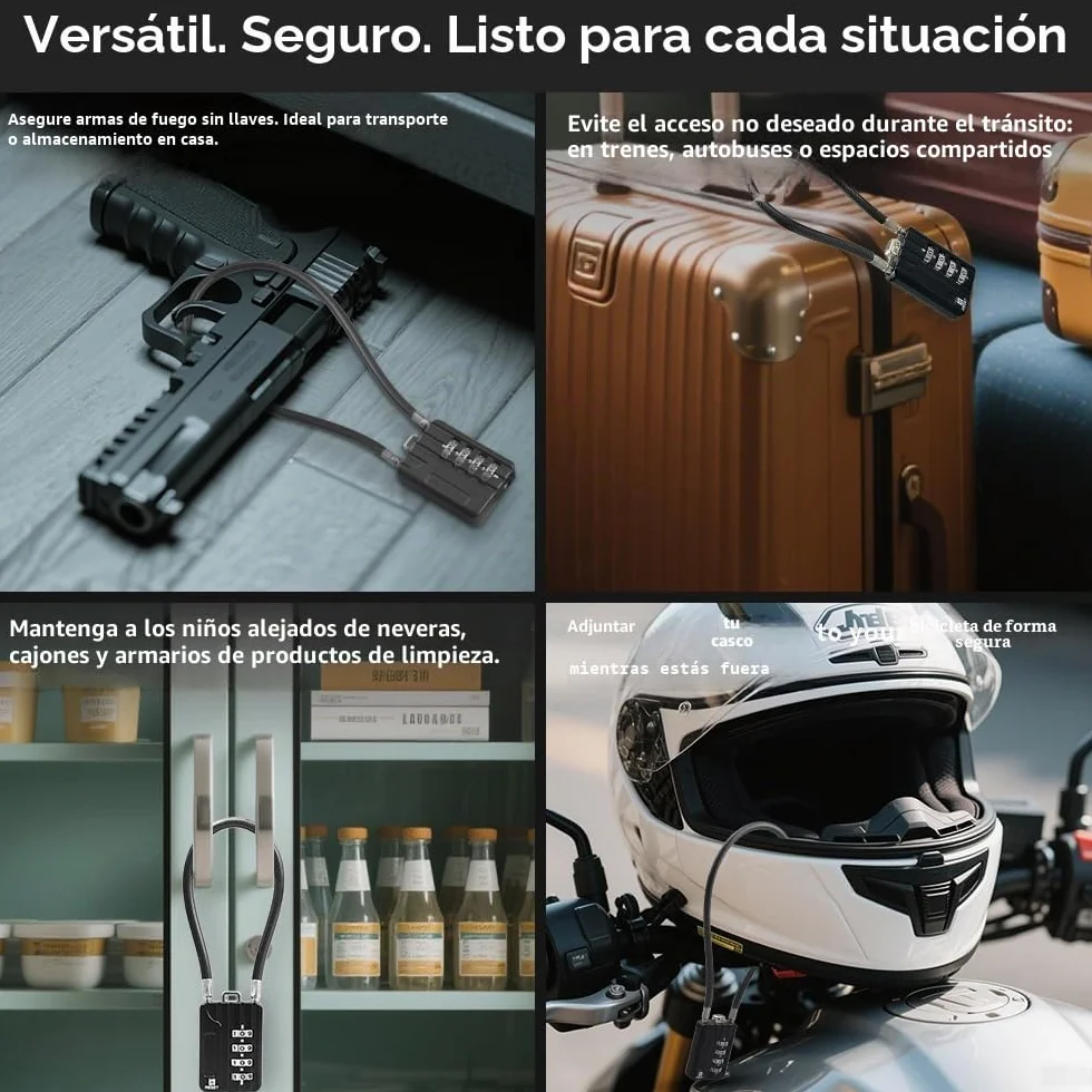 RESET-204 candado de cable flexible de 30 cm con combinación de 4 dígitos, candado largo para cubo de basura, taquilla, equipaje, maleta, casco y armero, diámetro 5 mm, negro, 2 unidad