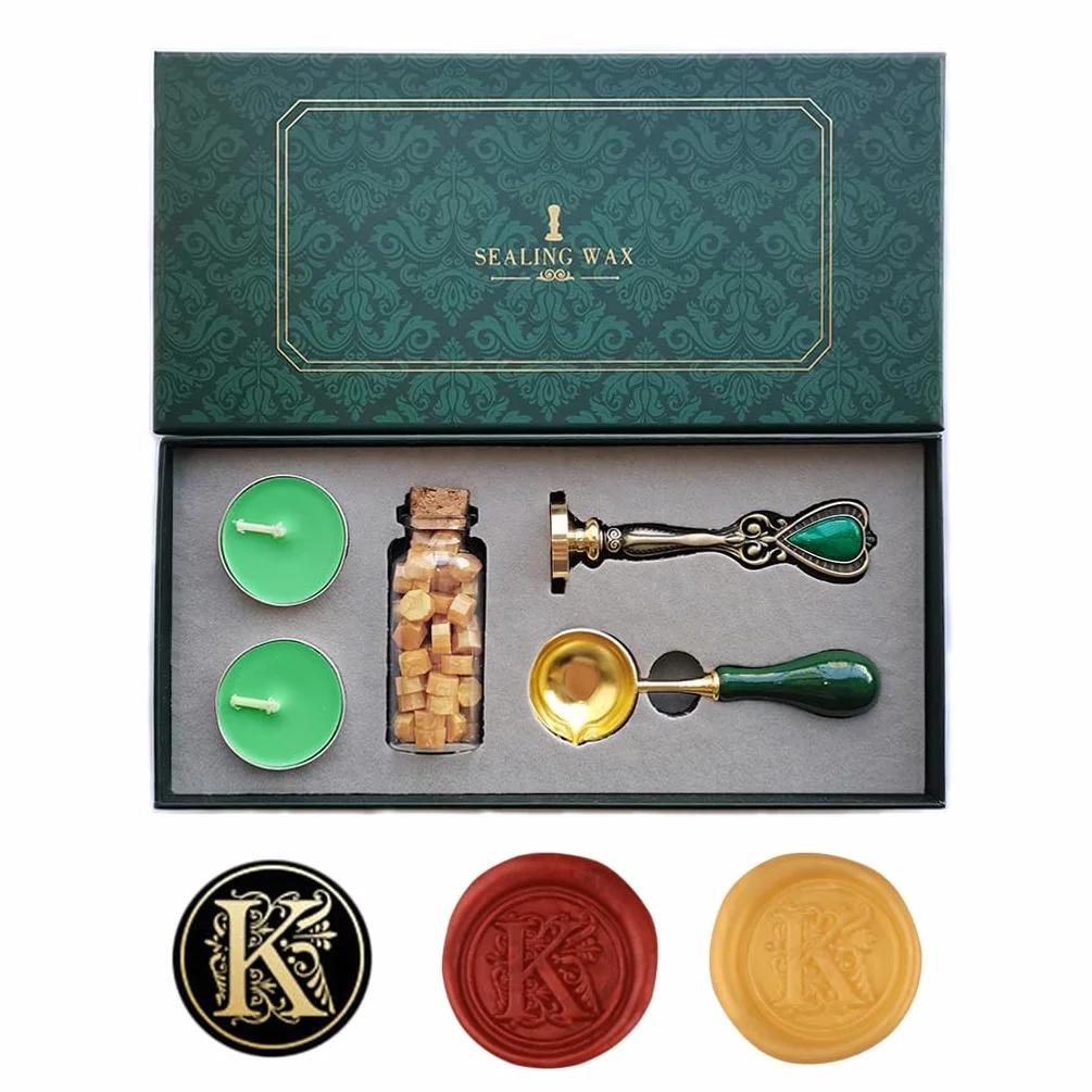 AMTOL Sello de Cera Set, Estilo Europeo Vintage Personalizado para Cartas, Tarjetas, Invitaciones (K)