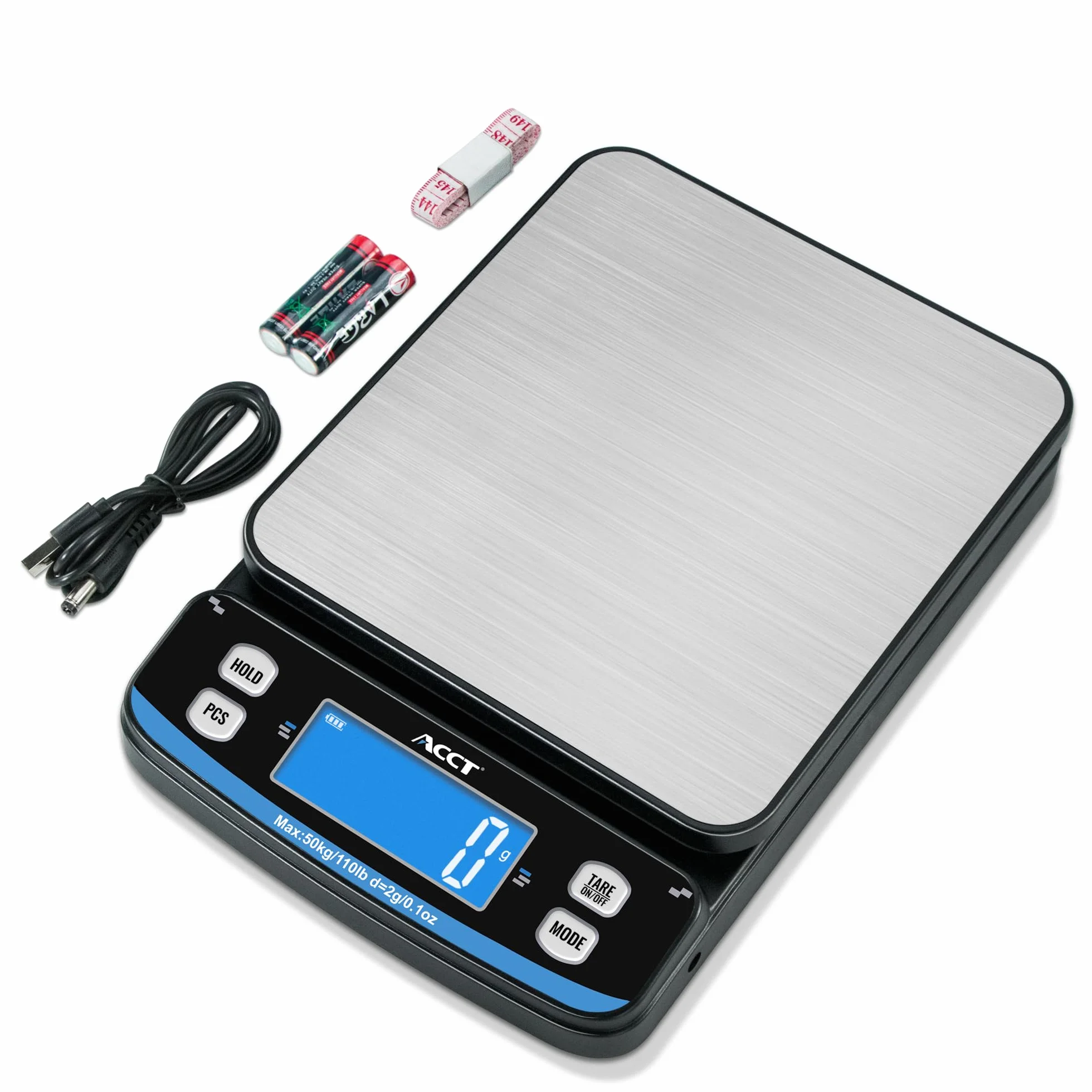 110lb Postal Scale - Balanza de envío de alta precisión con funciones de tara, recuento y retención, 5 unidades