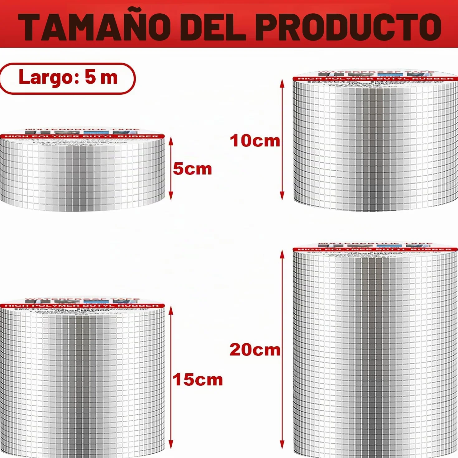 Cinta de Butilo Impermeable 200mm x 5m, Sellador Fugas Agua, Cinta de Butilo para Reparación, Impermeable Sellador Adhesivo para Fugas en Techo, Espacio enAlféizar de Ventana, Tubería