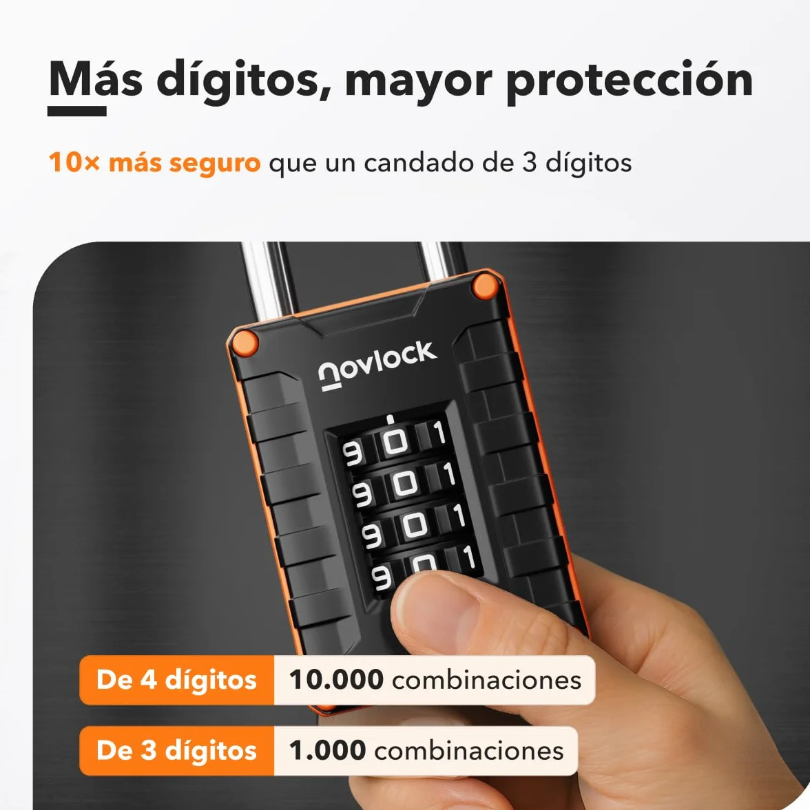 Candado de combinación para taquillas de gimnasio, escuela o trabajo, armarios, puertas, vallas y almacenes – Seguridad de 4 dígitos – Pack de 1, Negro/Naranja