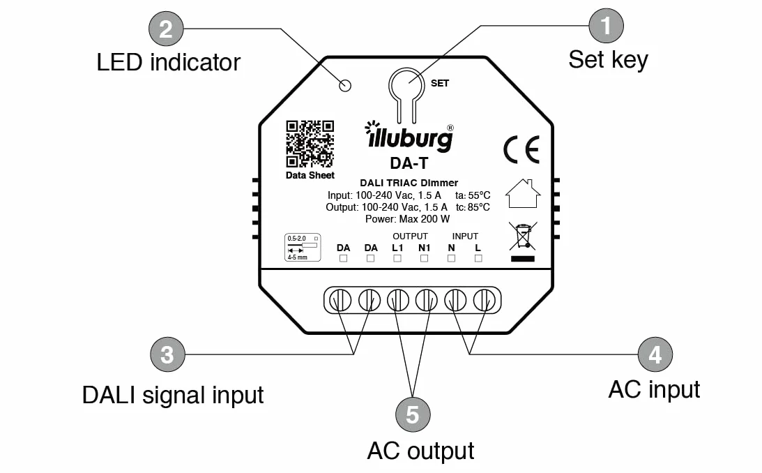 DALI PUSH Regulador para LED y Transformadores Regulables TRIAC hasta 200 W con 1 Dirección DALI Actuador de Regulación Controlador