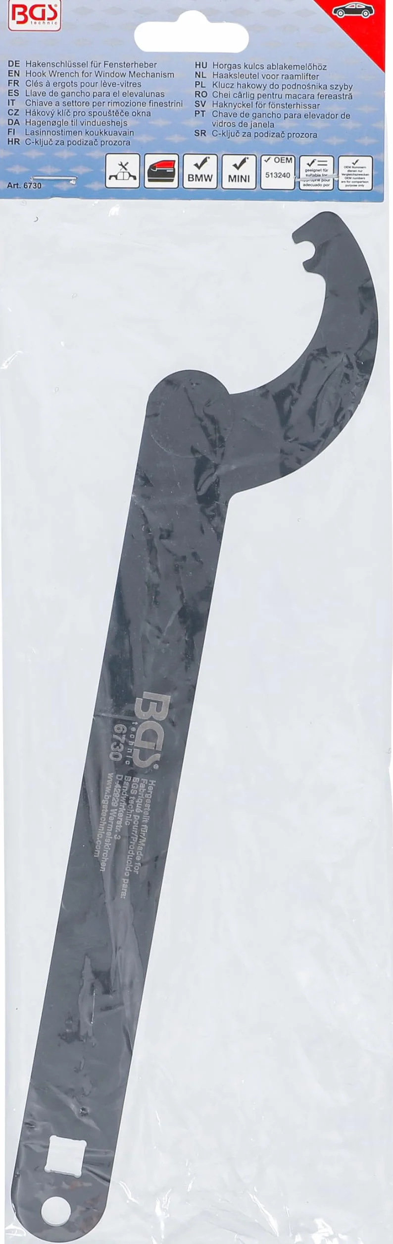 BGS 6730 | Llave de gancho para el elevalunas | para BMW E60, E81, E82 y MINI R50, R52, R53