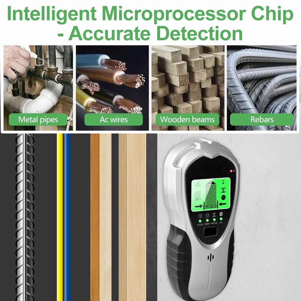 Detector de Pared 4 En 1 - Sensor Electrónico con Pantalla LCD para Detectar Madera, Tubos de Metal y Cables Eléctricos - Escáner Digital