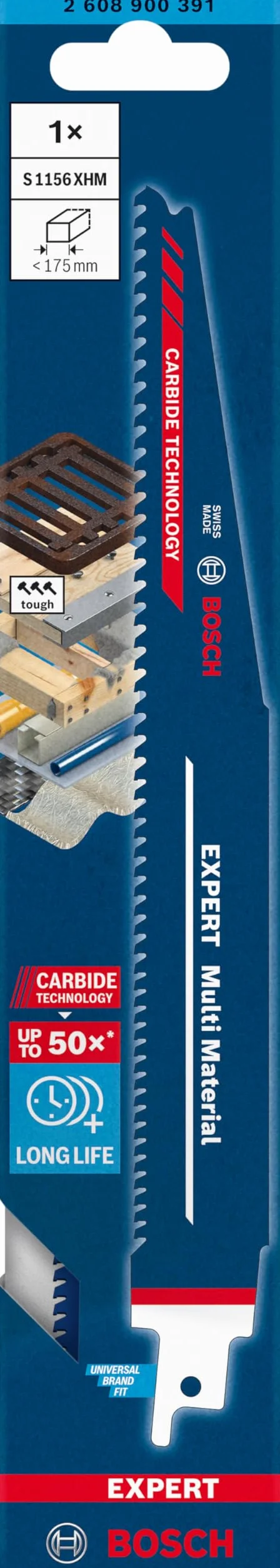 Bosch Professional 1x Hoja de sierra sable Expert `Multi Material` S 1156 XHM (para Hierro fundido, Longitud 225 mm, accesorios Sierra sable)